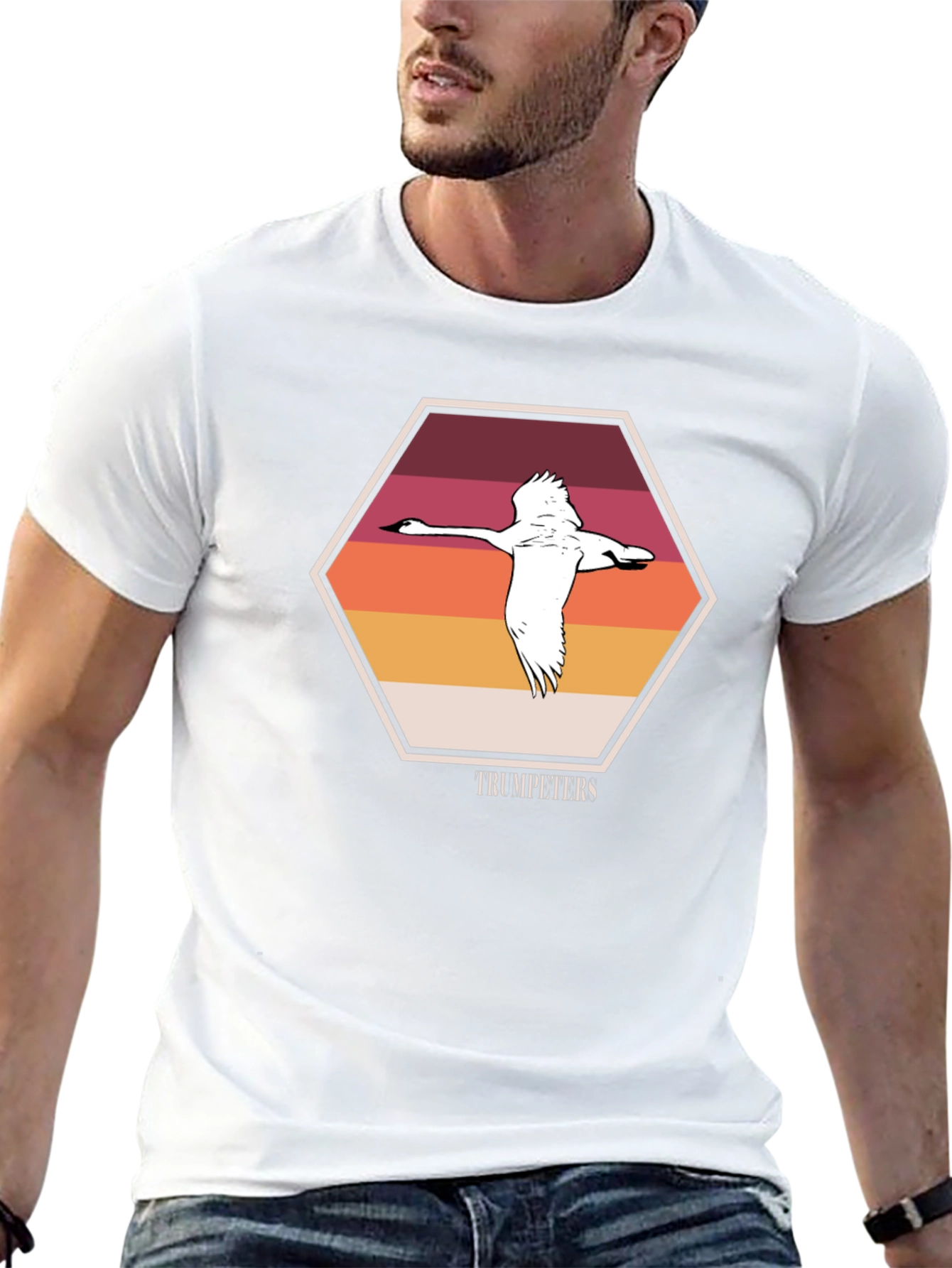 Trumpeters Swan T-Shirt Retro Hexagon Design