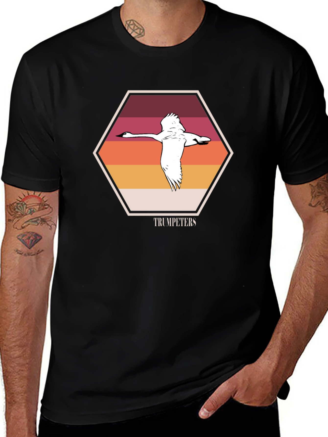Trumpeters Swan T-Shirt Retro Hexagon Design