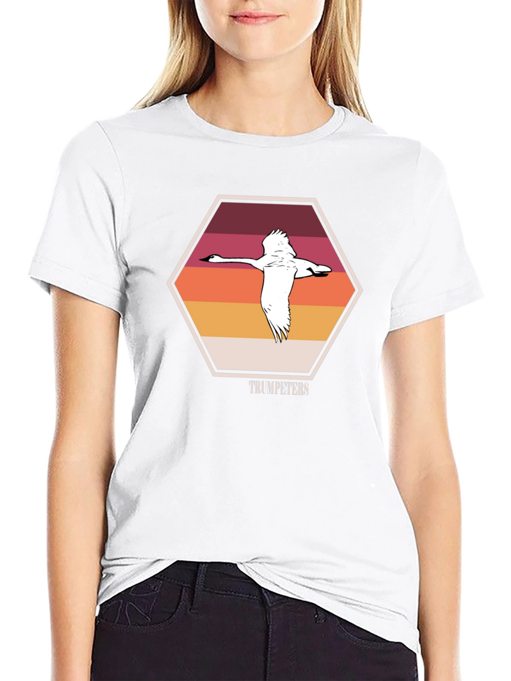 Trumpeters Swan T-Shirt Retro Hexagon Design