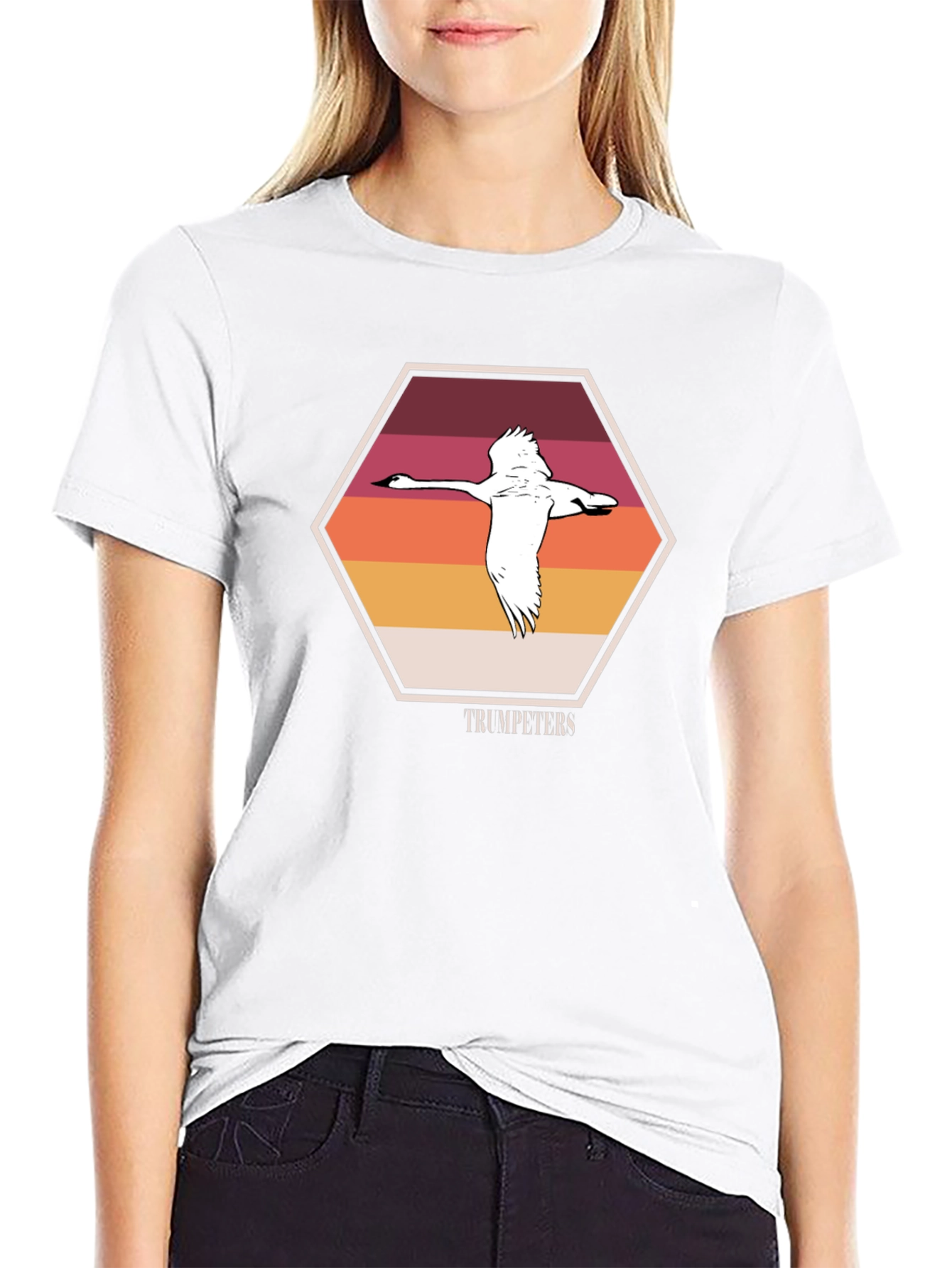 Trumpeters Swan T-Shirt Retro Hexagon Design