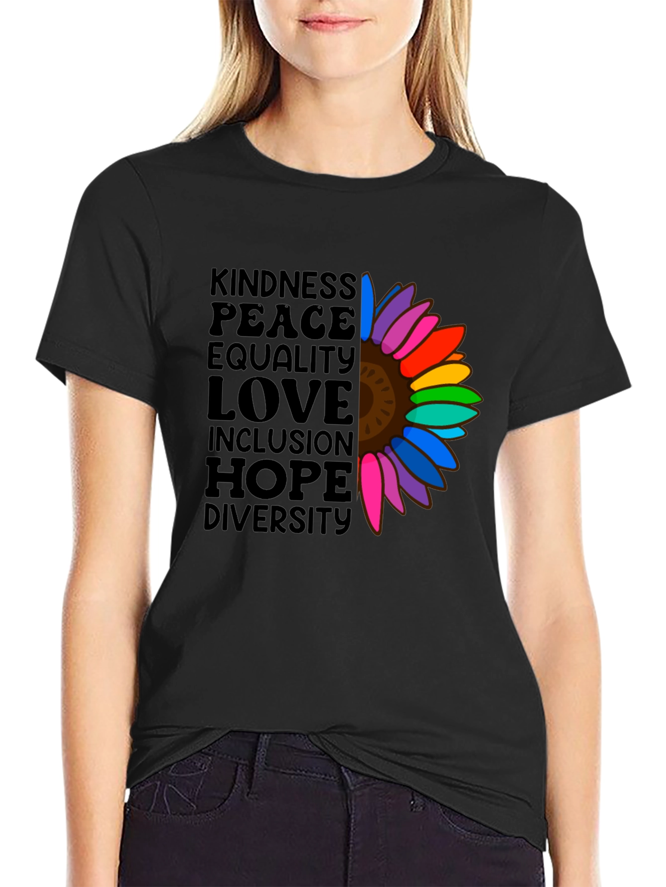 Kindness Peace Love Equality Rainbow Sunflower T-Shirt