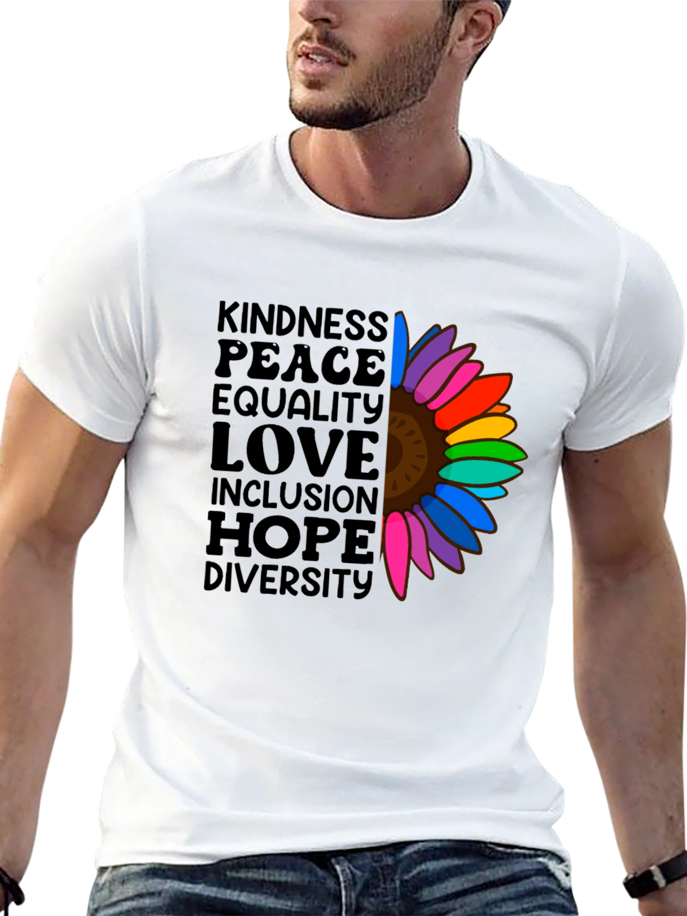 Kindness Peace Love Equality Rainbow Sunflower T-Shirt