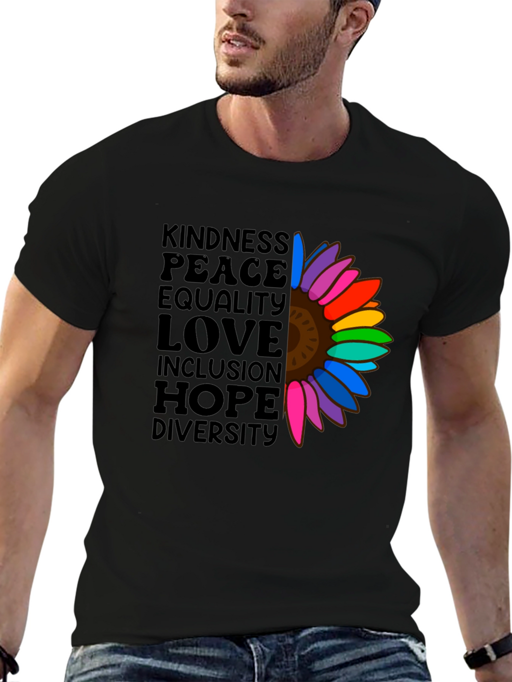 Kindness Peace Love Equality Rainbow Sunflower T-Shirt