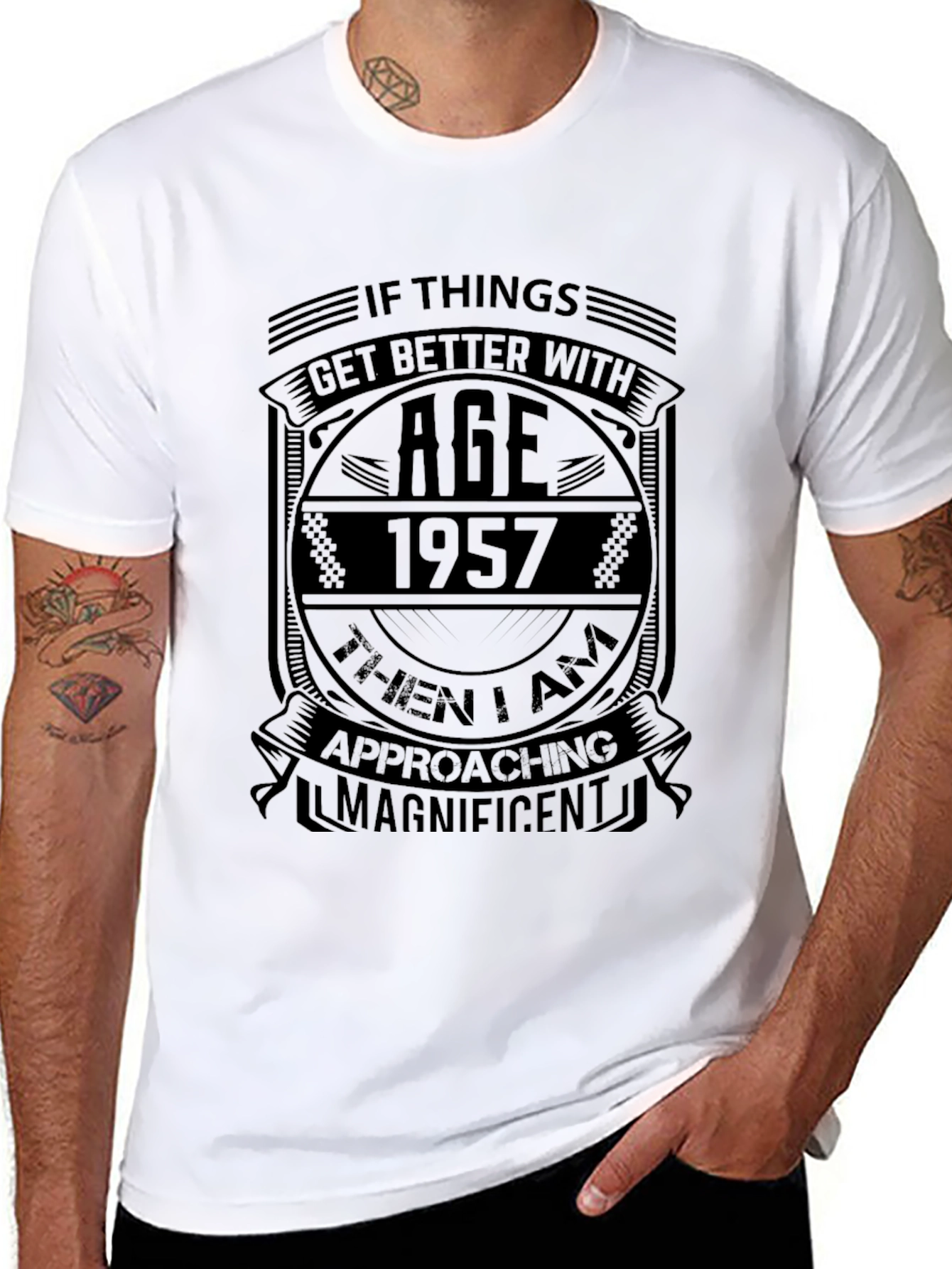 1957 Birthday T-Shirt - Age Gets Better - Black