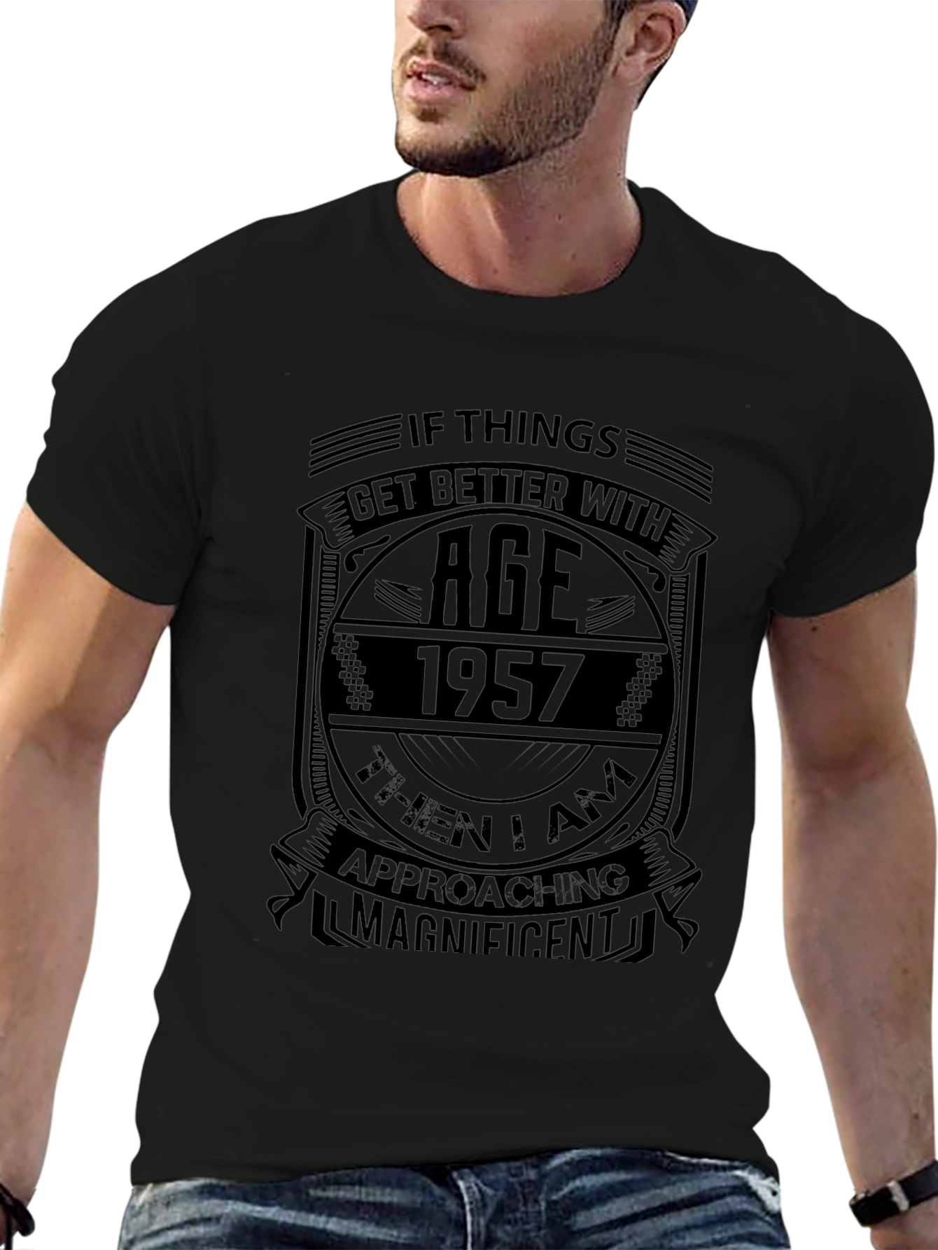 1957 Birthday T-Shirt - Age Gets Better - Black