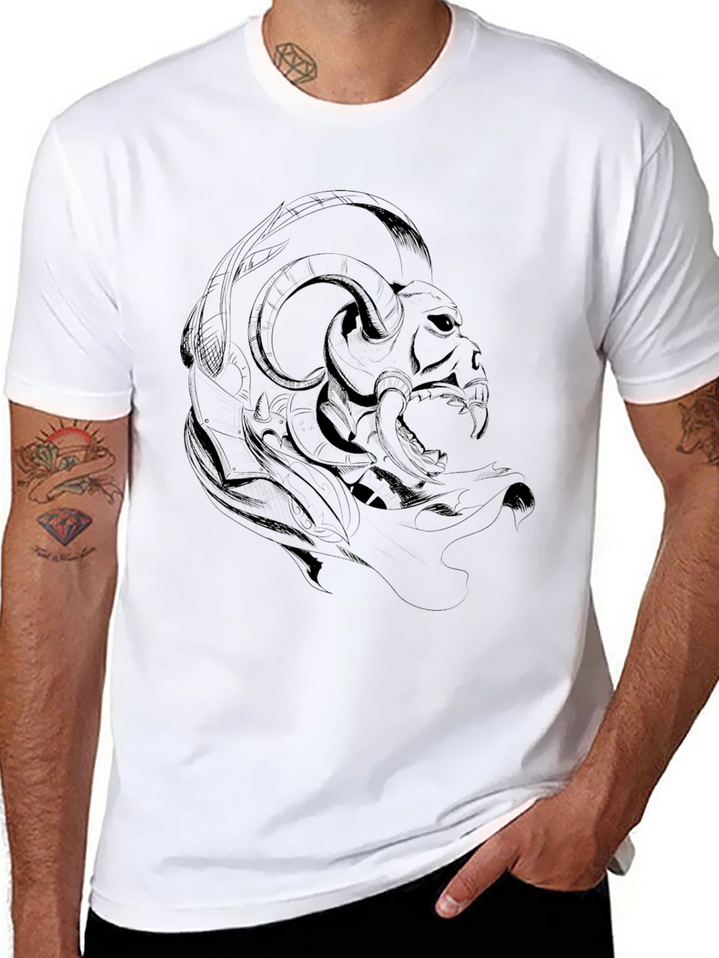 Dark Ram Graphic Tee - Edgy Black T-Shirt