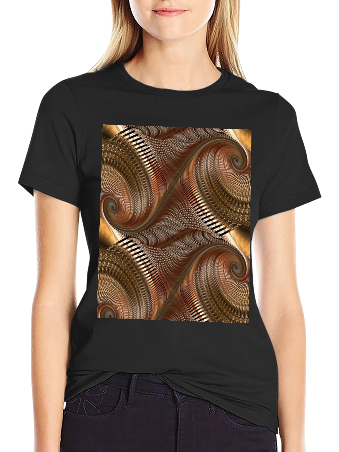 Abstract Swirl Graphic Print Black T-Shirt