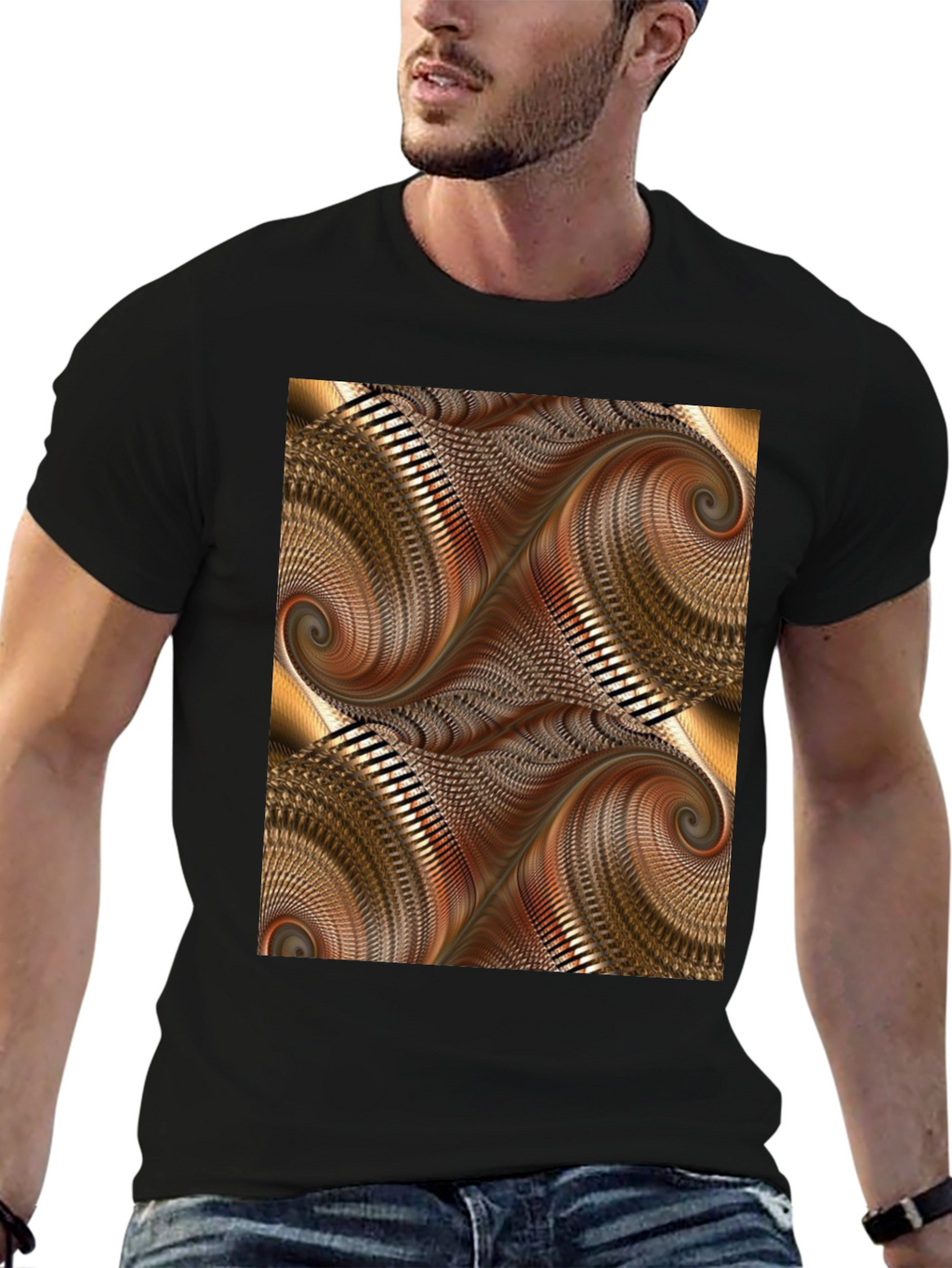 Abstract Swirl Graphic Print Black T-Shirt