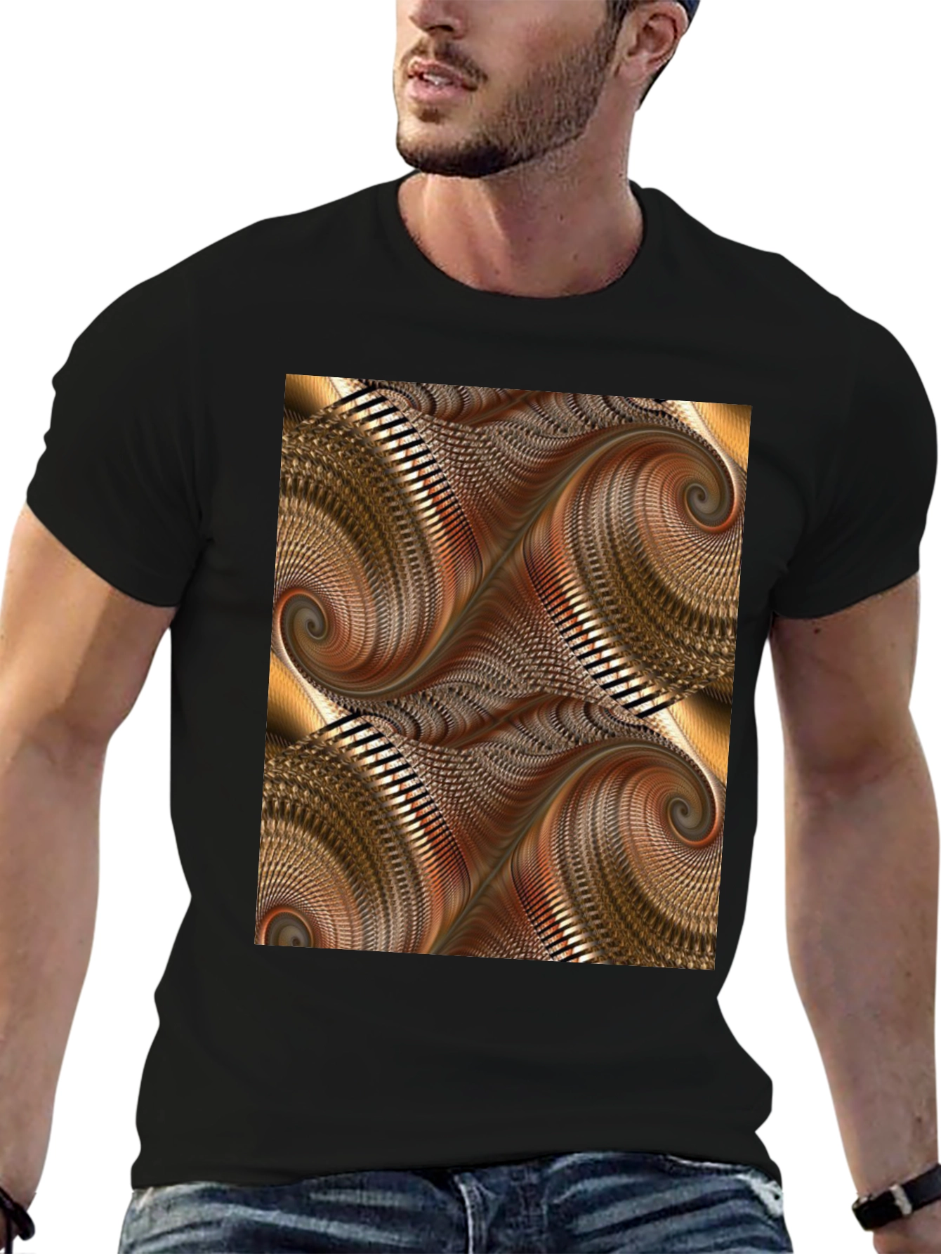 Abstract Swirl Graphic Print Black T-Shirt