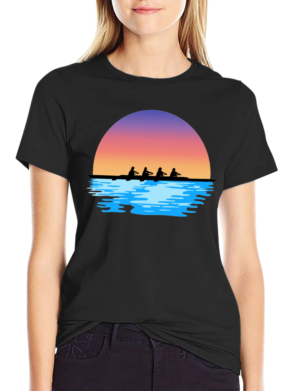 Sunset Rowers T-Shirt | Black Graphic Tee