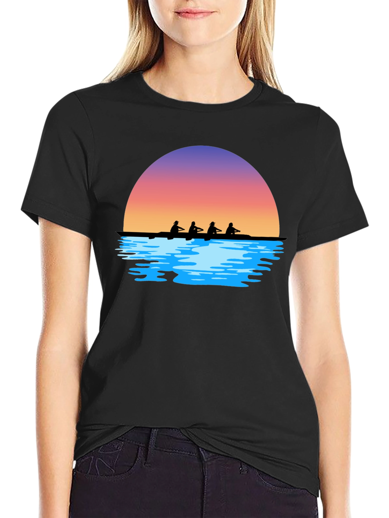 Sunset Rowers T-Shirt | Black Graphic Tee