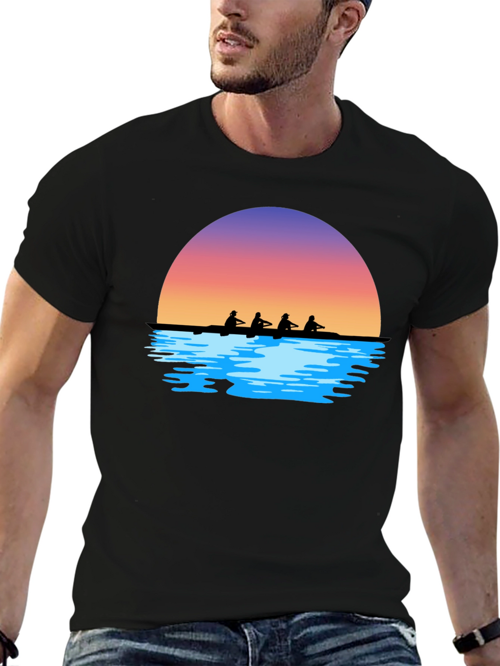 Sunset Rowers T-Shirt | Black Graphic Tee