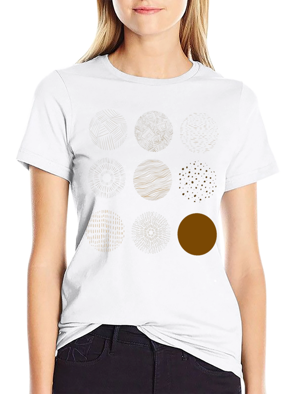 Abstract Circle Design Black Cotton Tee