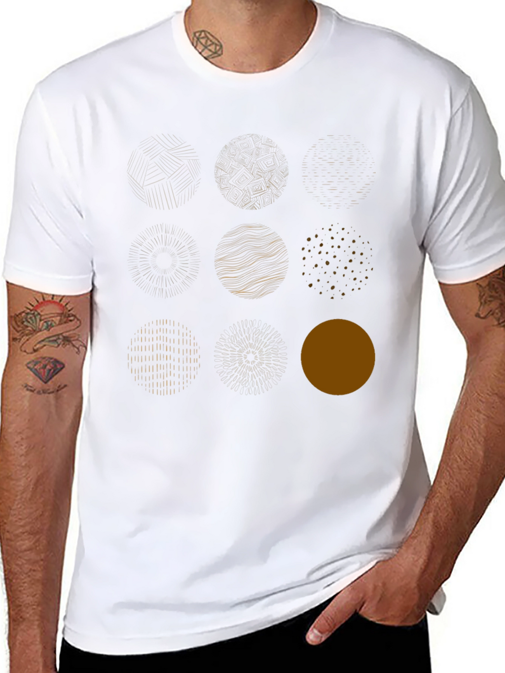 Abstract Circle Design Black Cotton Tee