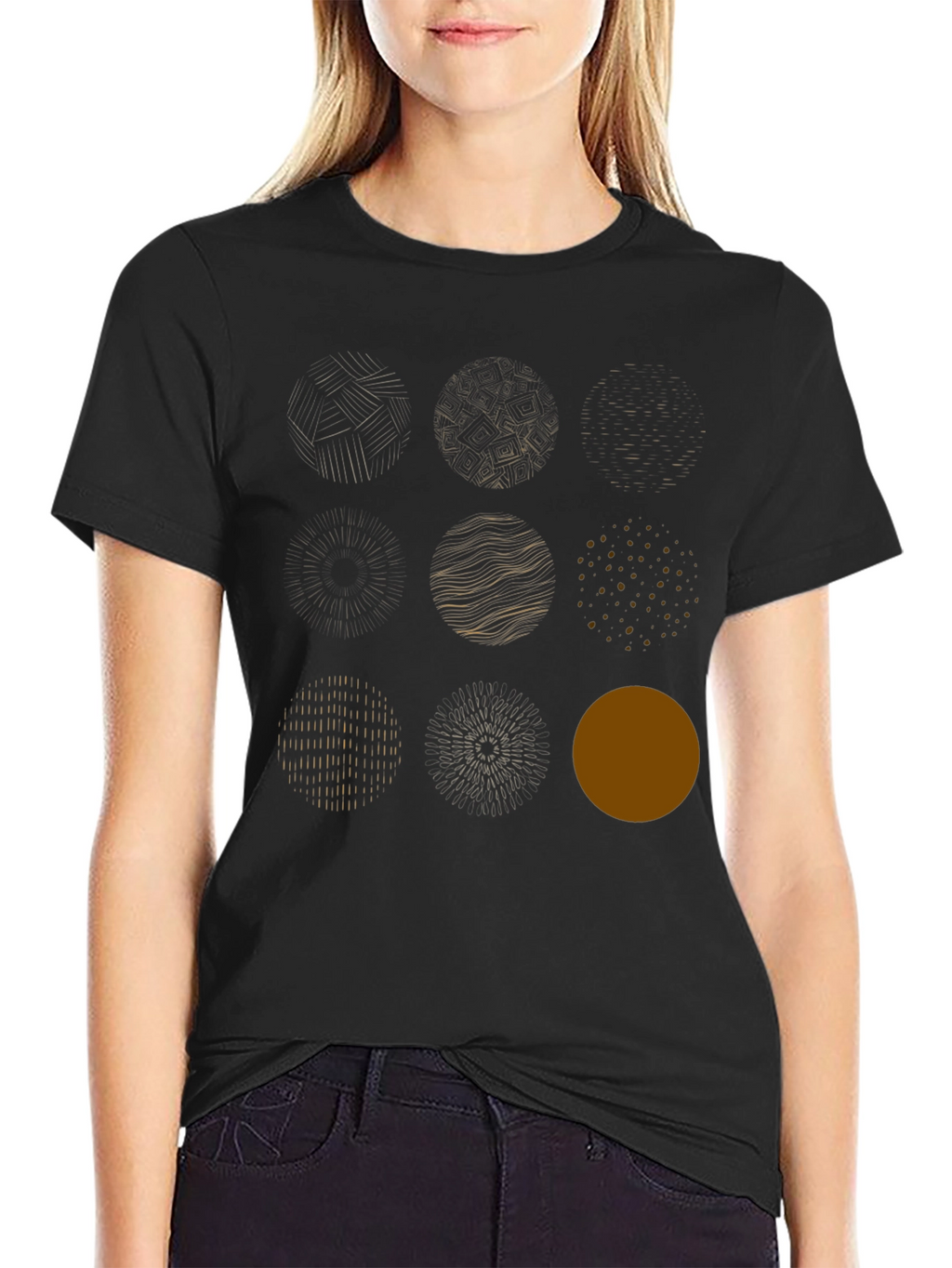 Abstract Circle Design Black Cotton Tee