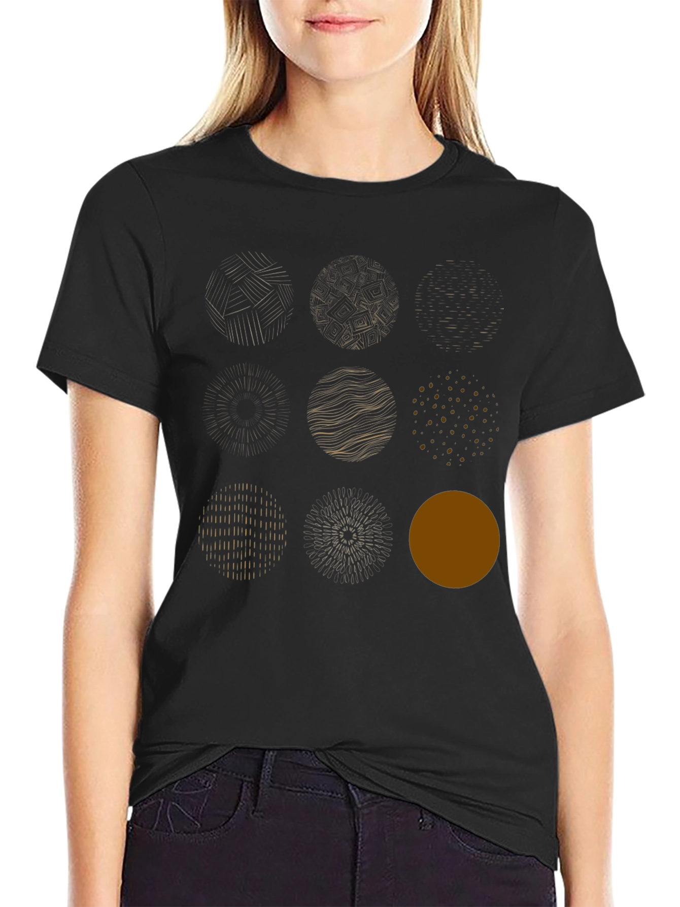 Abstract Circle Design Black Cotton Tee