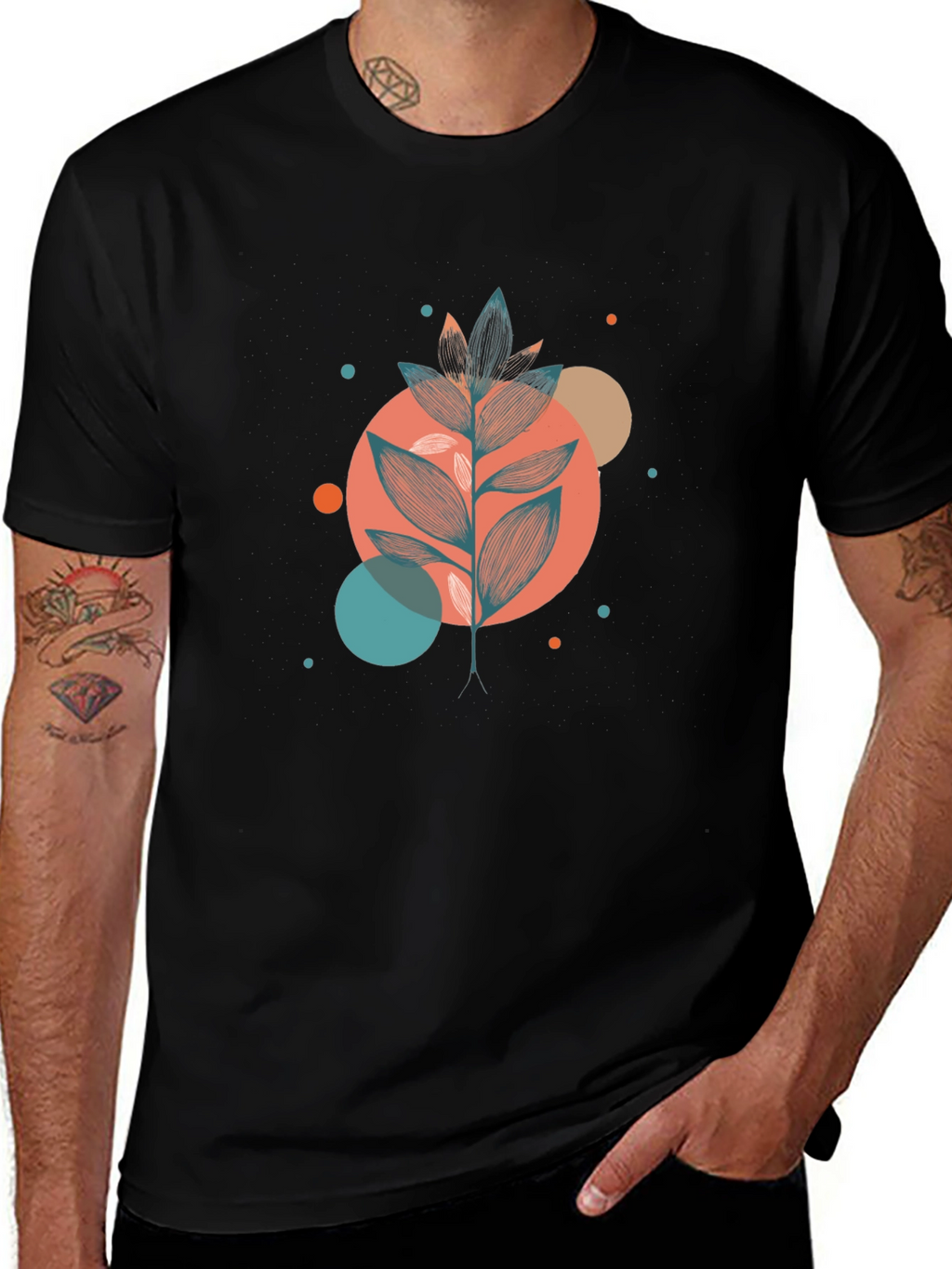 Stylish Botanical Graphic Black T-Shirt