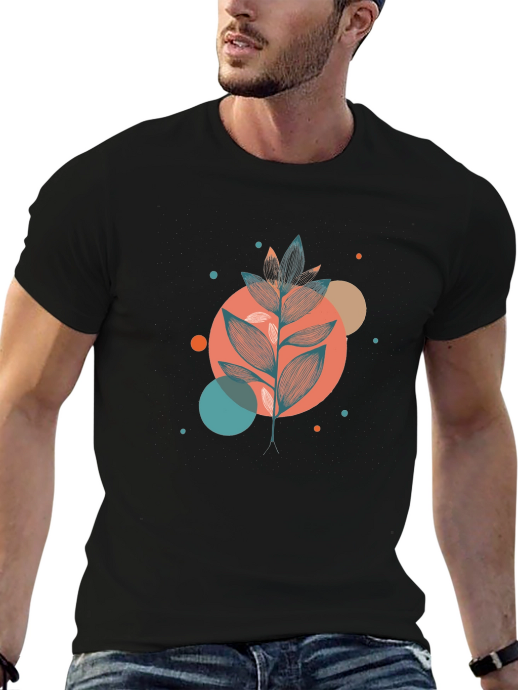 Stylish Botanical Graphic Black T-Shirt