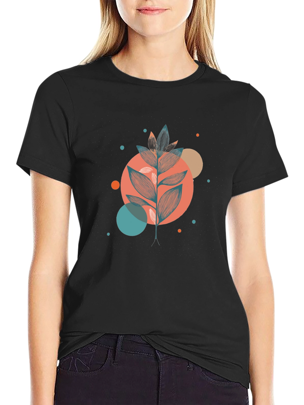 Stylish Botanical Graphic Black T-Shirt