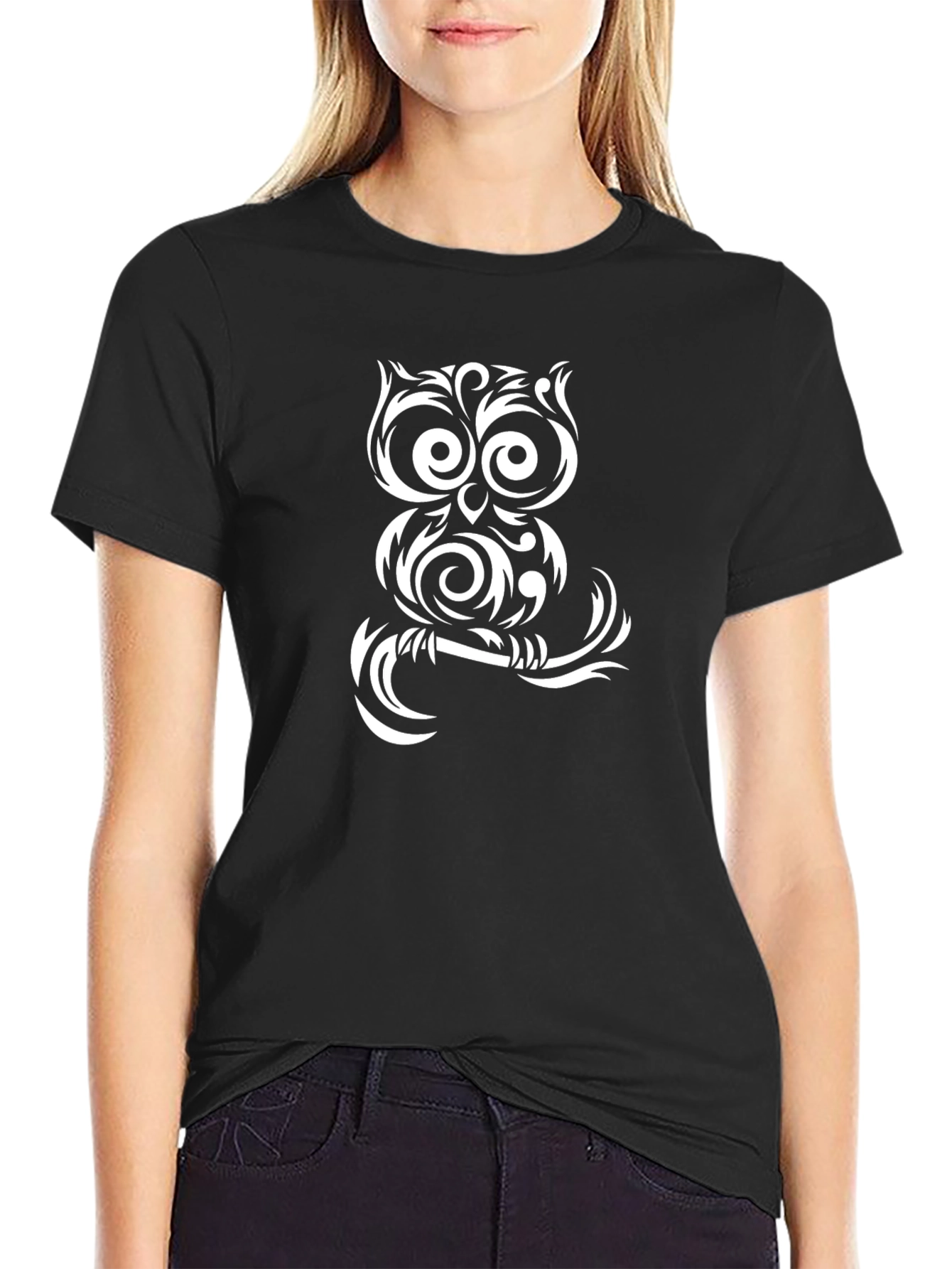 Owl Graphic Tee - Black Cotton Blend