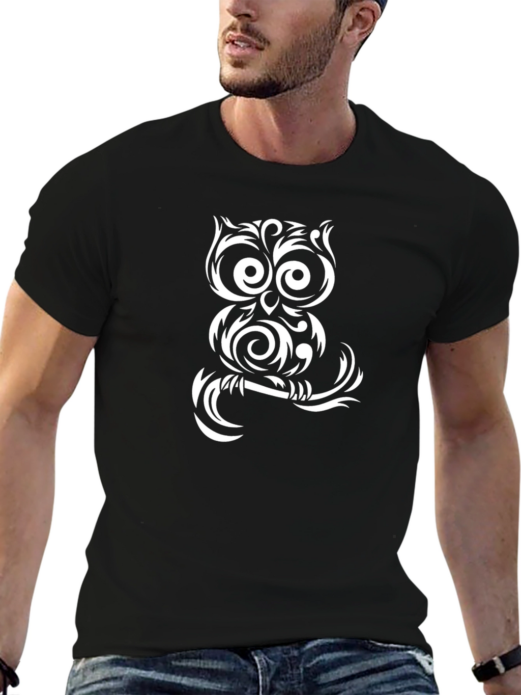 Owl Graphic Tee - Black Cotton Blend