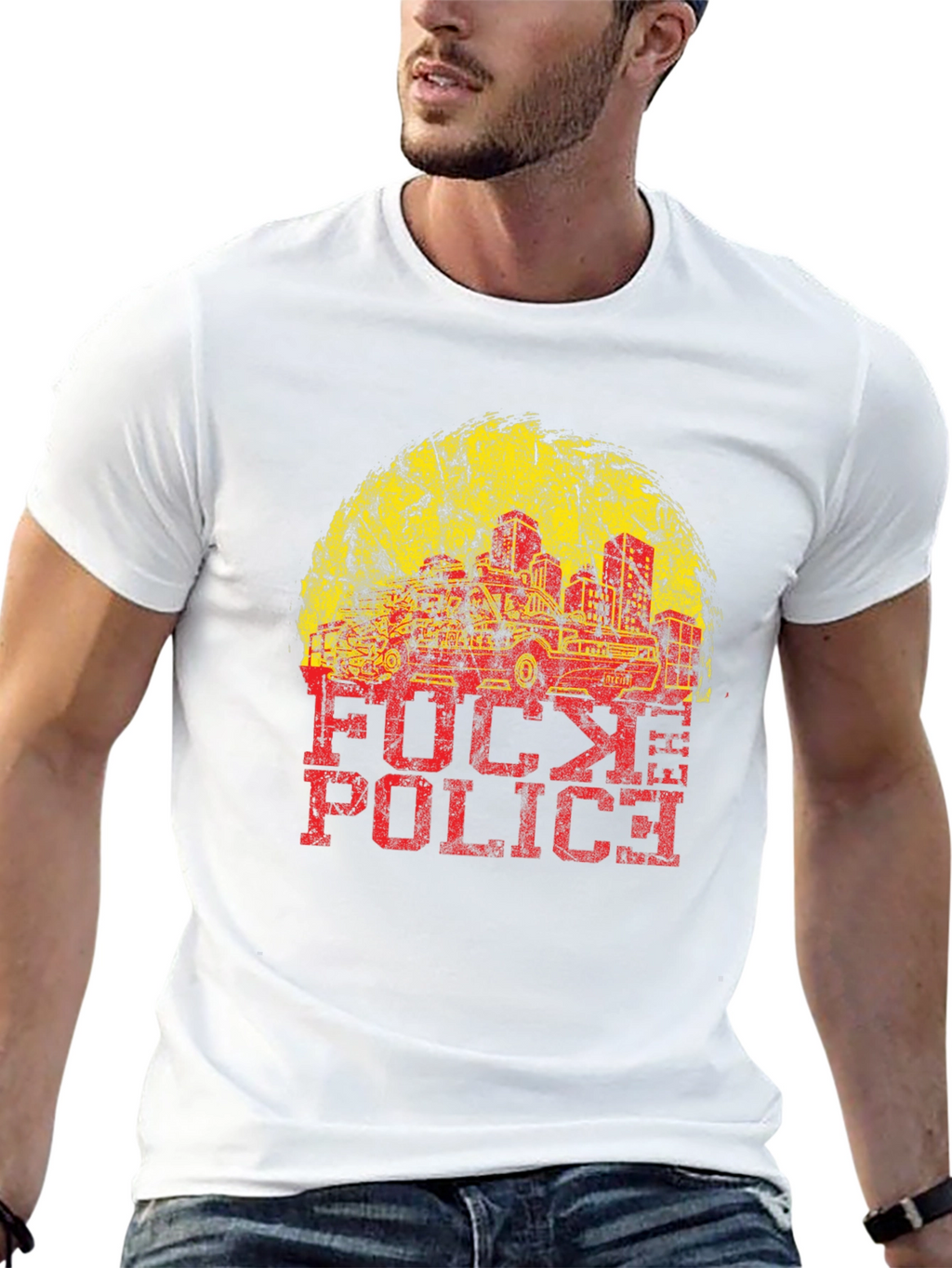 Distressed F**k Police Graphic Tee