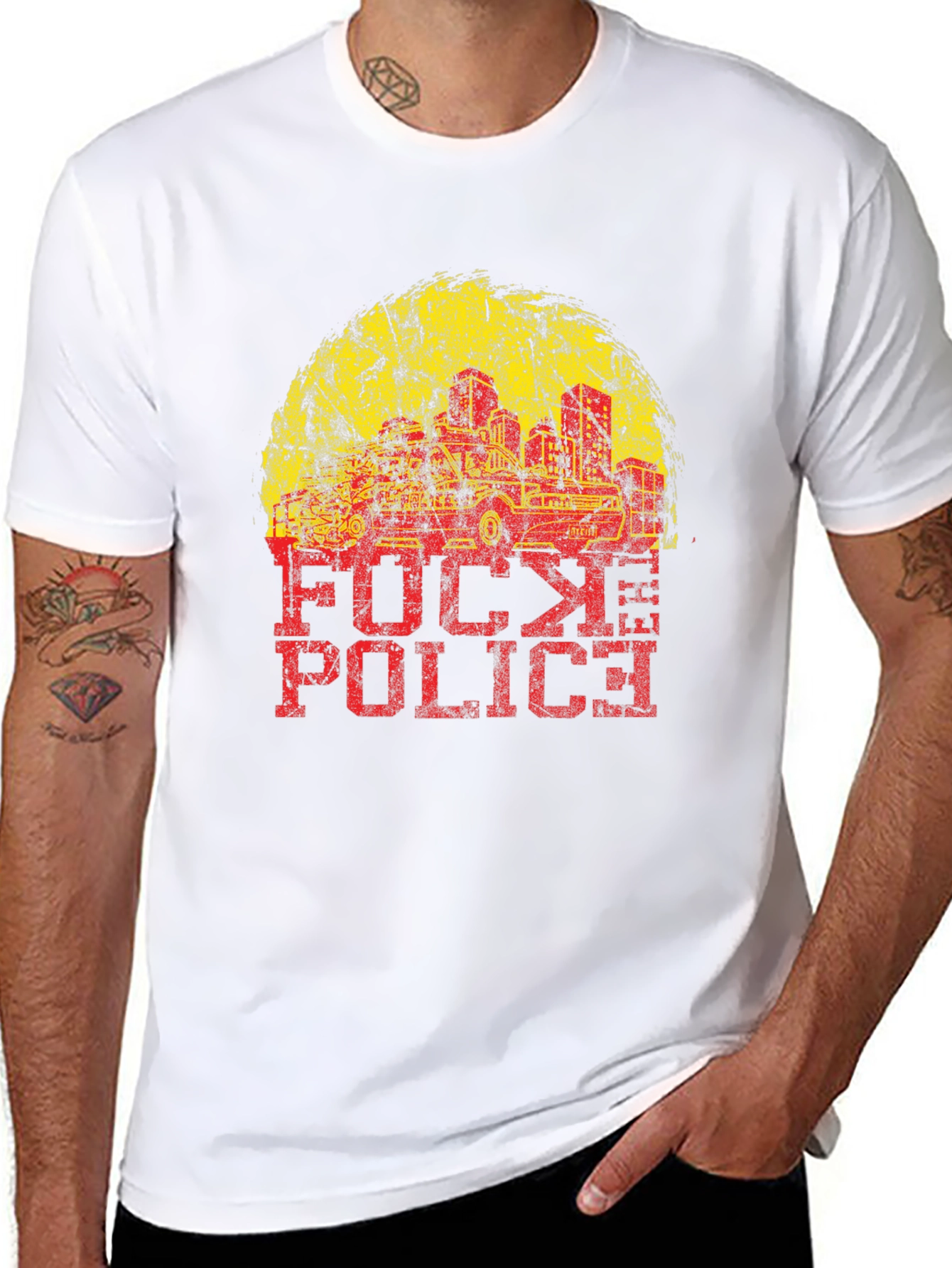 Distressed F**k Police Graphic Tee