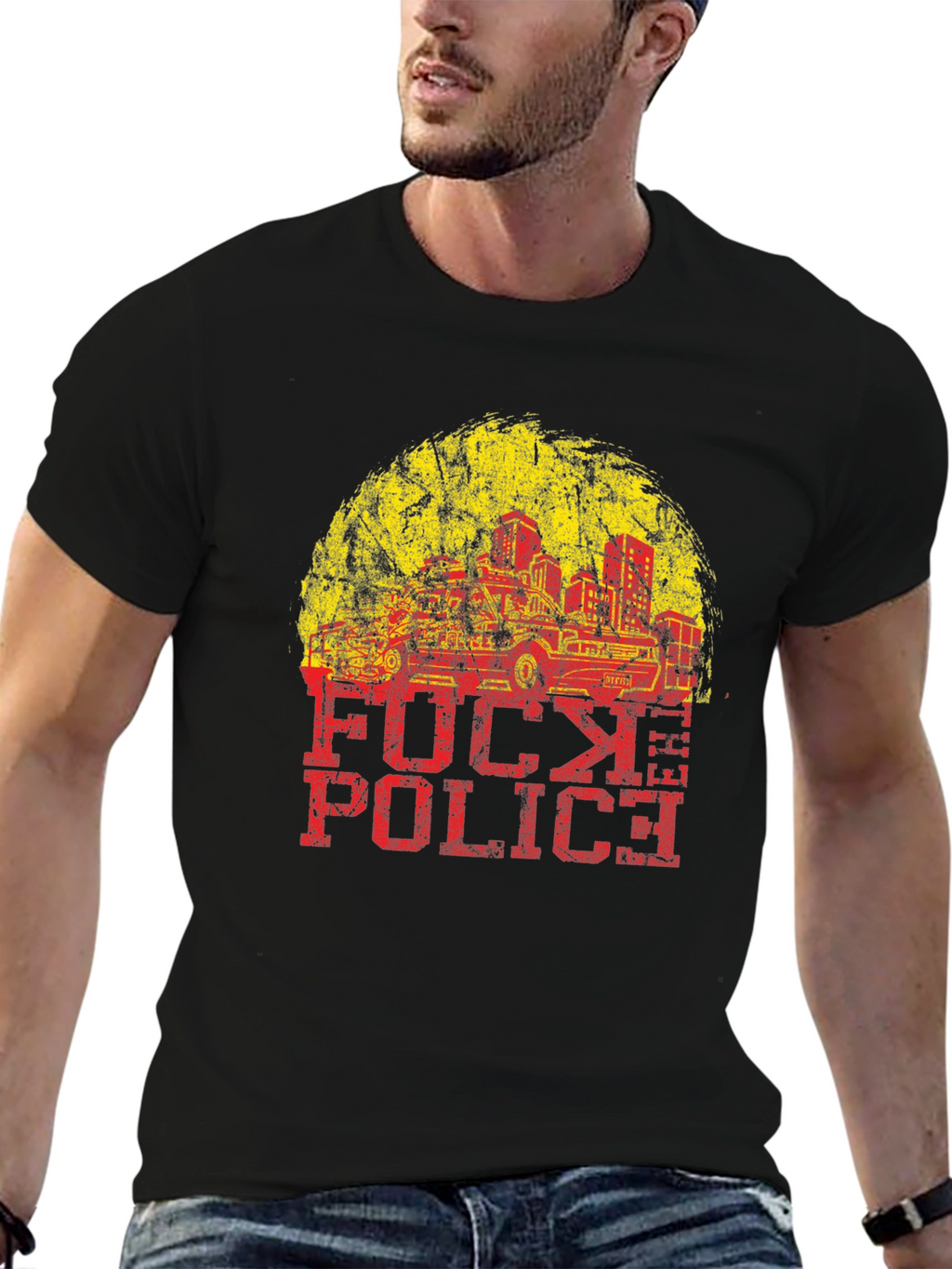 Distressed F**k Police Graphic Tee