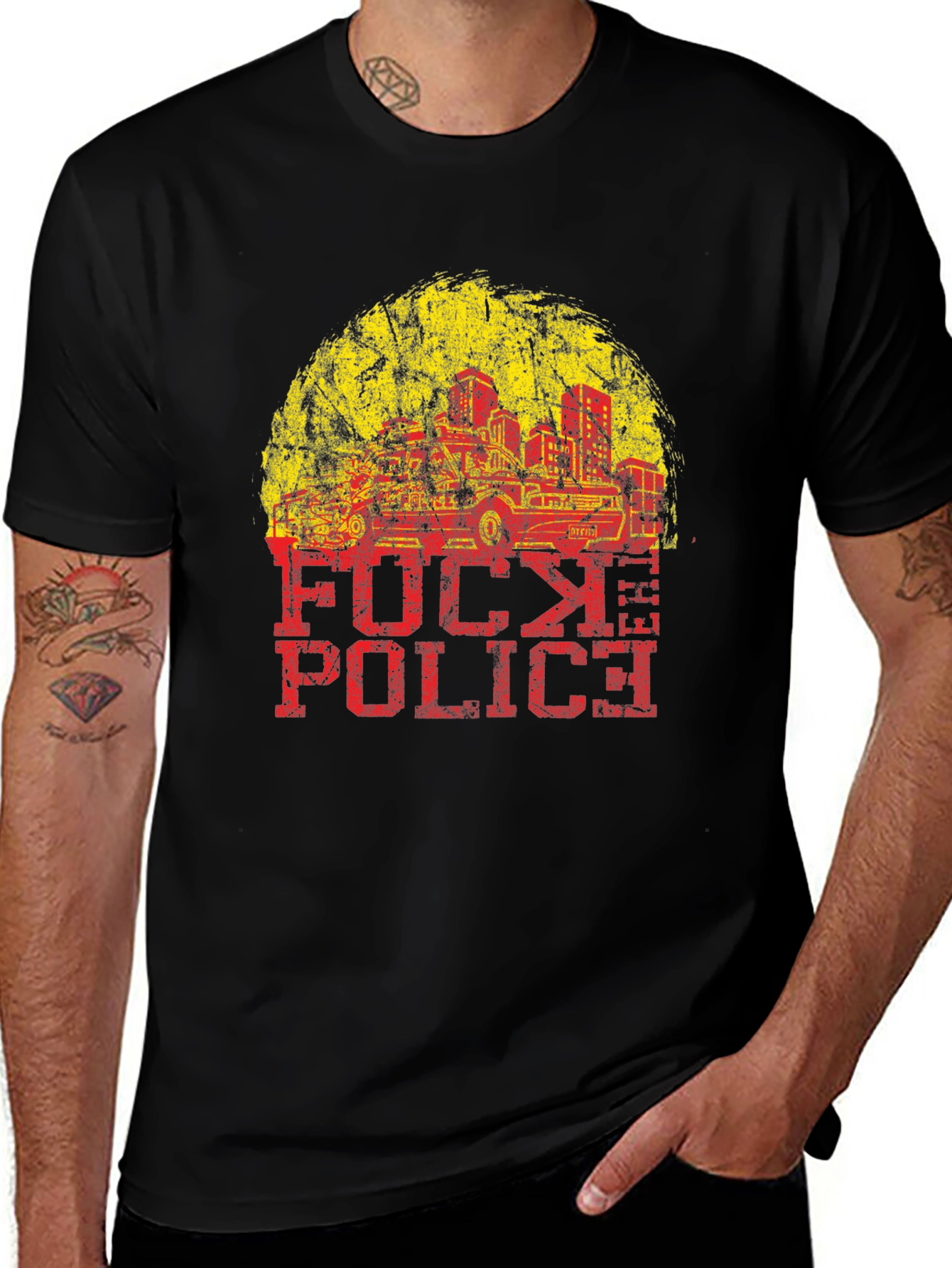 Distressed F**k Police Graphic Tee