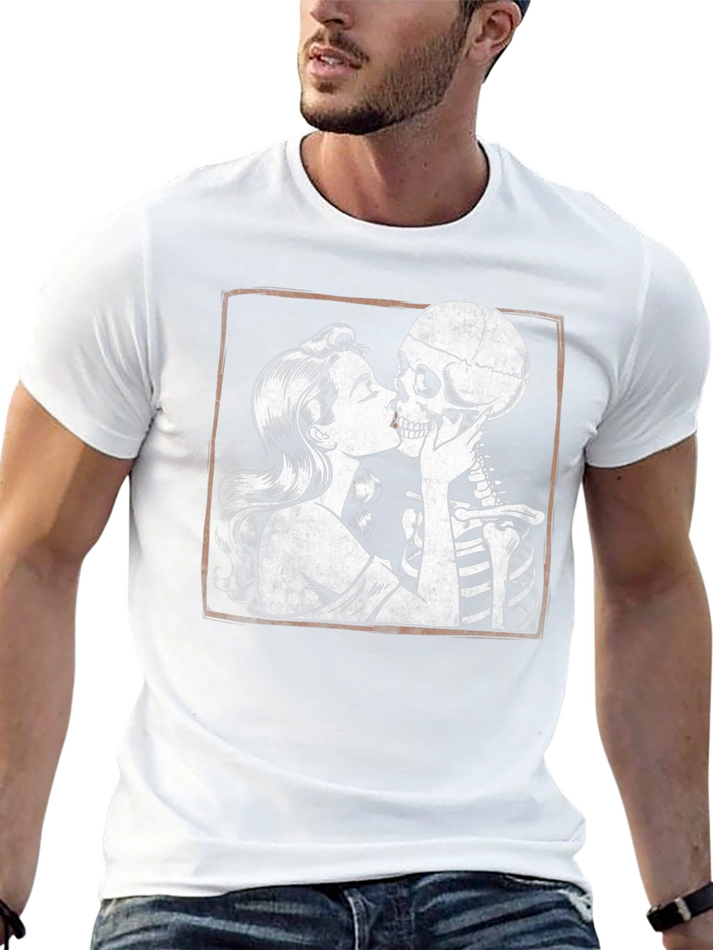 Love After Death T-Shirt: Woman Kissing Skeleton Tee