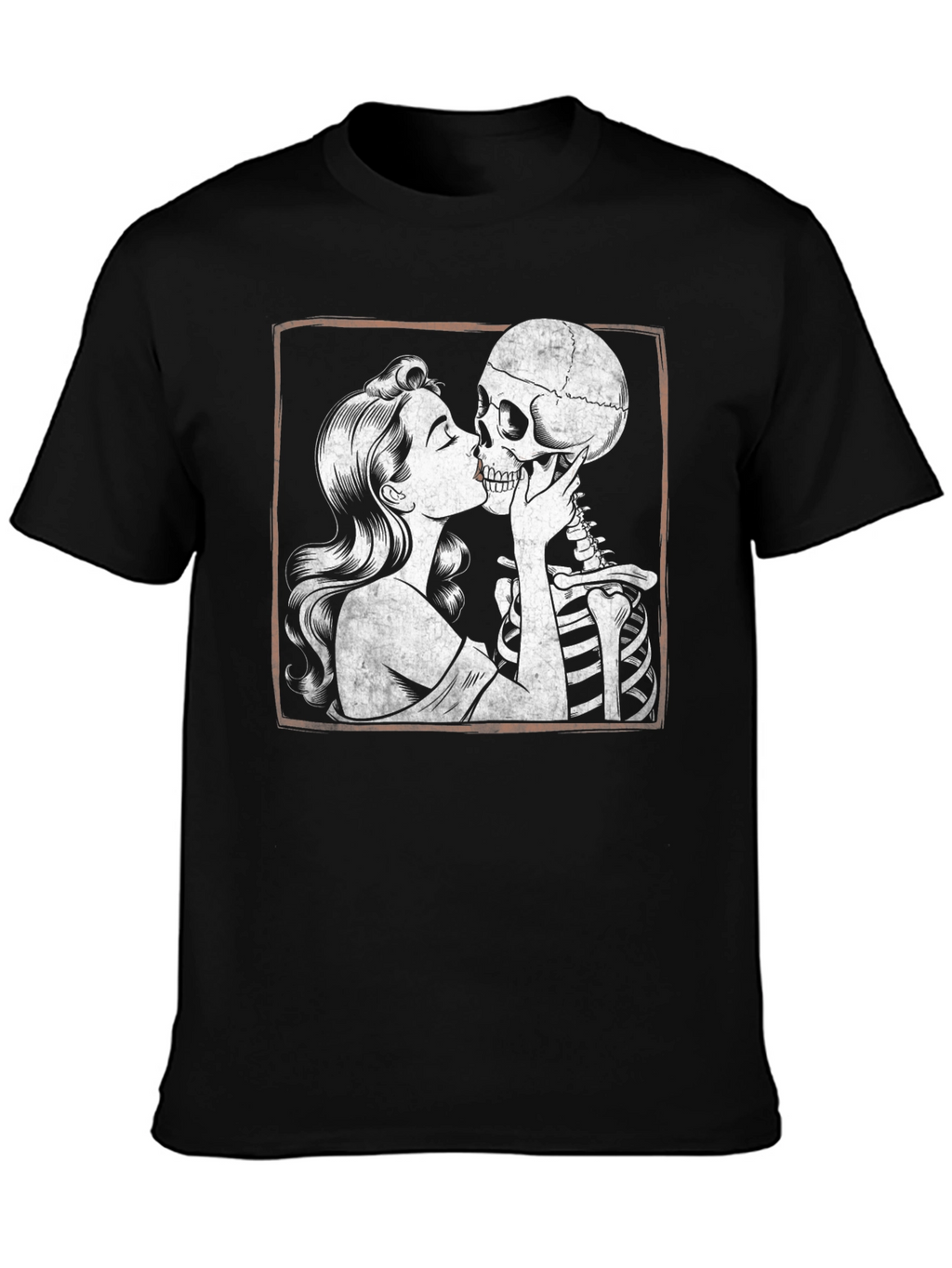 Love After Death T-Shirt: Woman Kissing Skeleton Tee