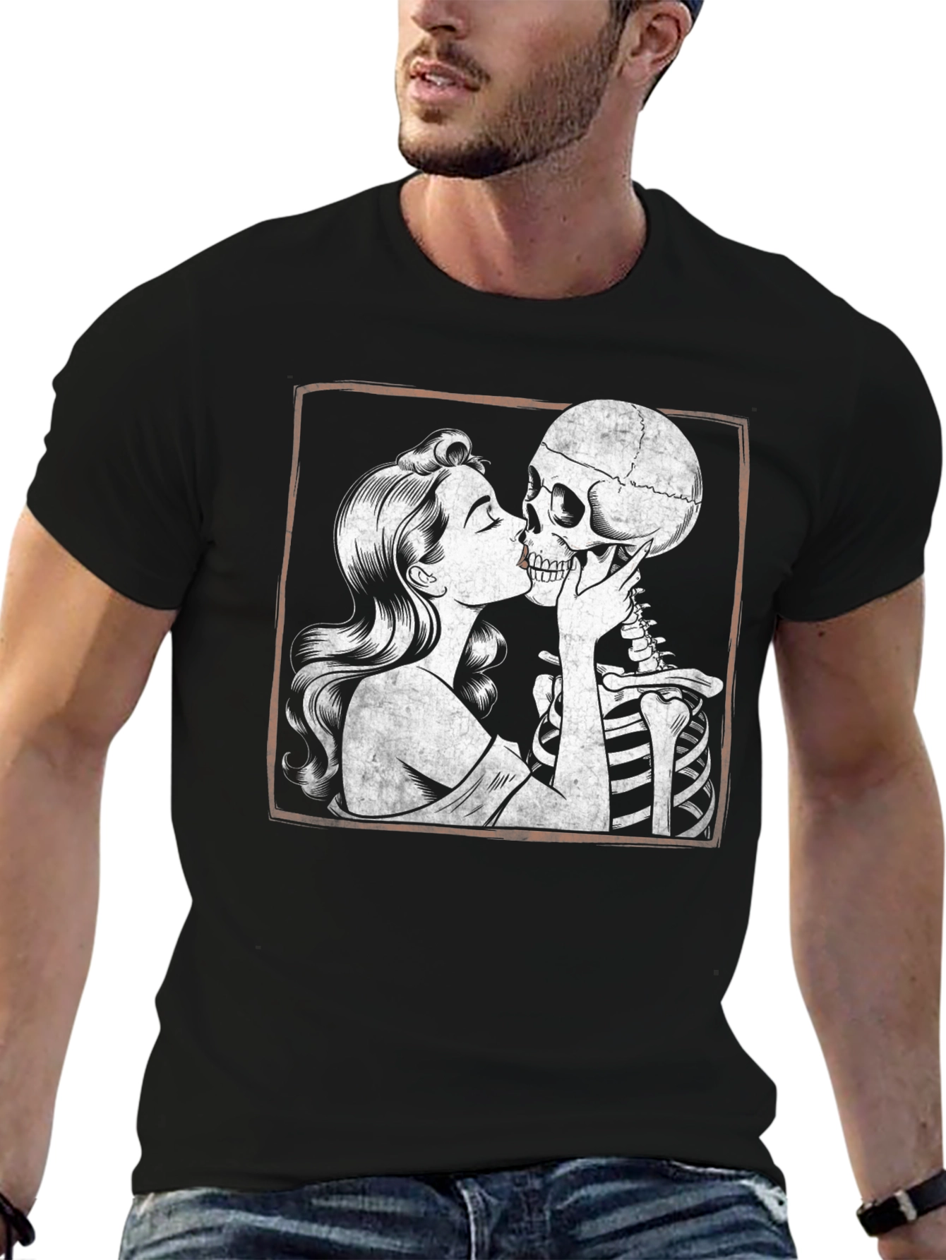 Love After Death T-Shirt: Woman Kissing Skeleton Tee