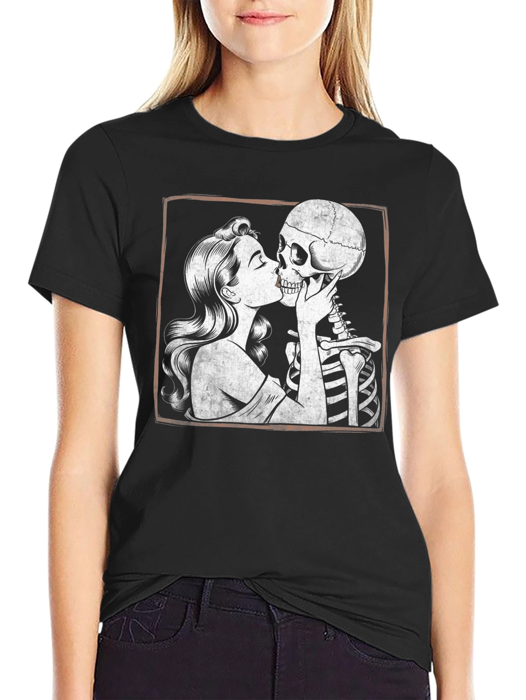 Love After Death T-Shirt: Woman Kissing Skeleton Tee