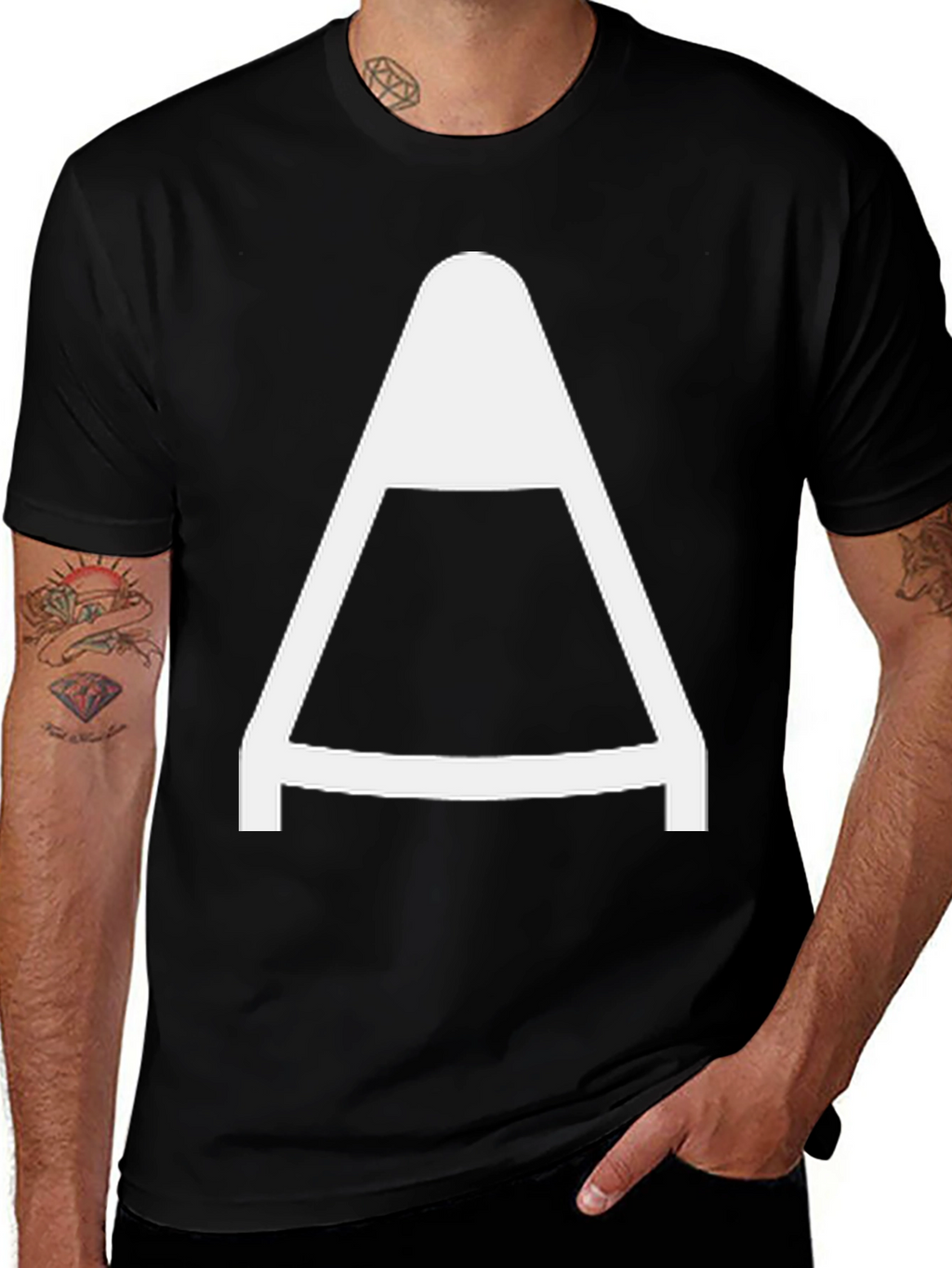 Mens Black T-Shirt with Bold White A Graphic