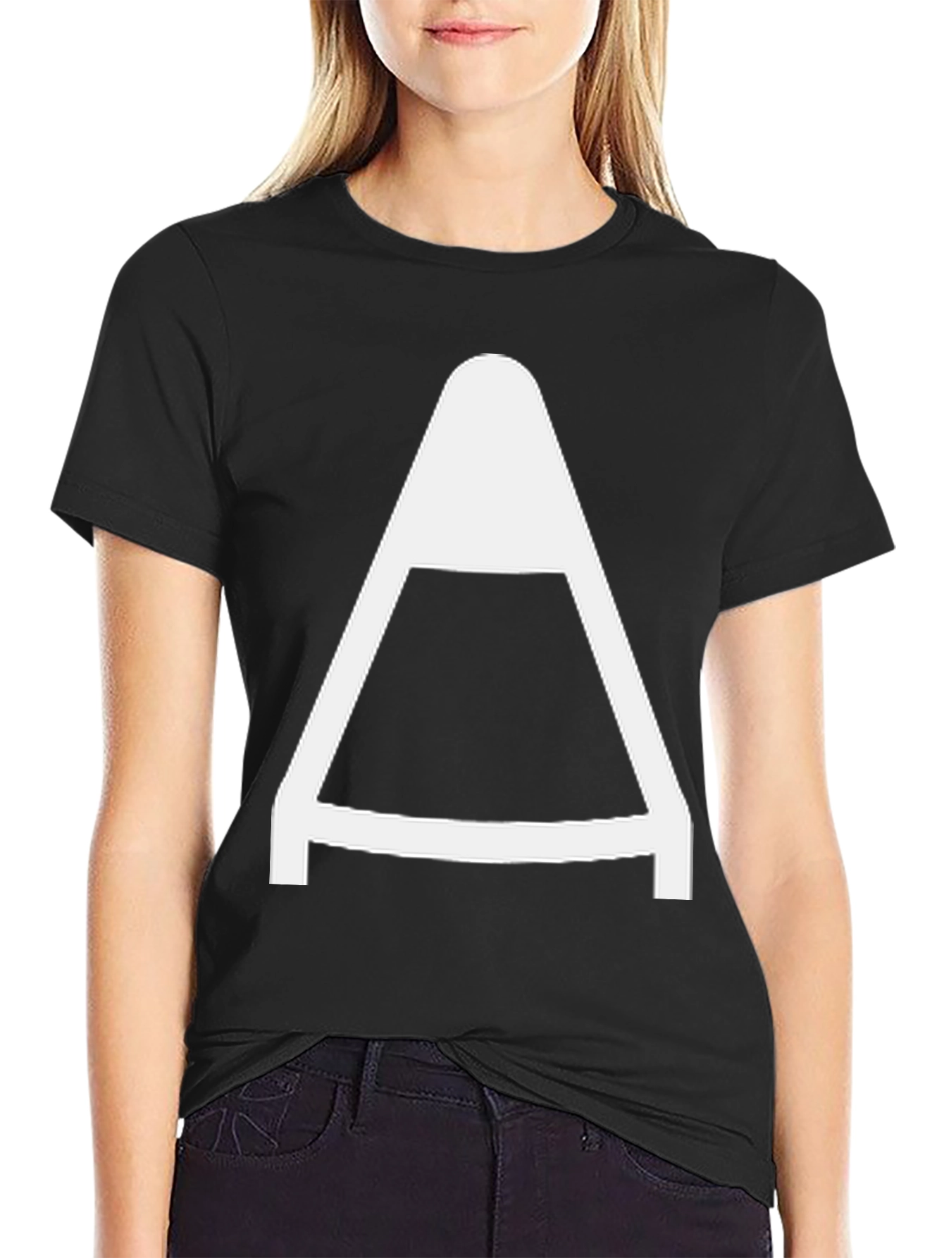 Mens Black T-Shirt with Bold White A Graphic