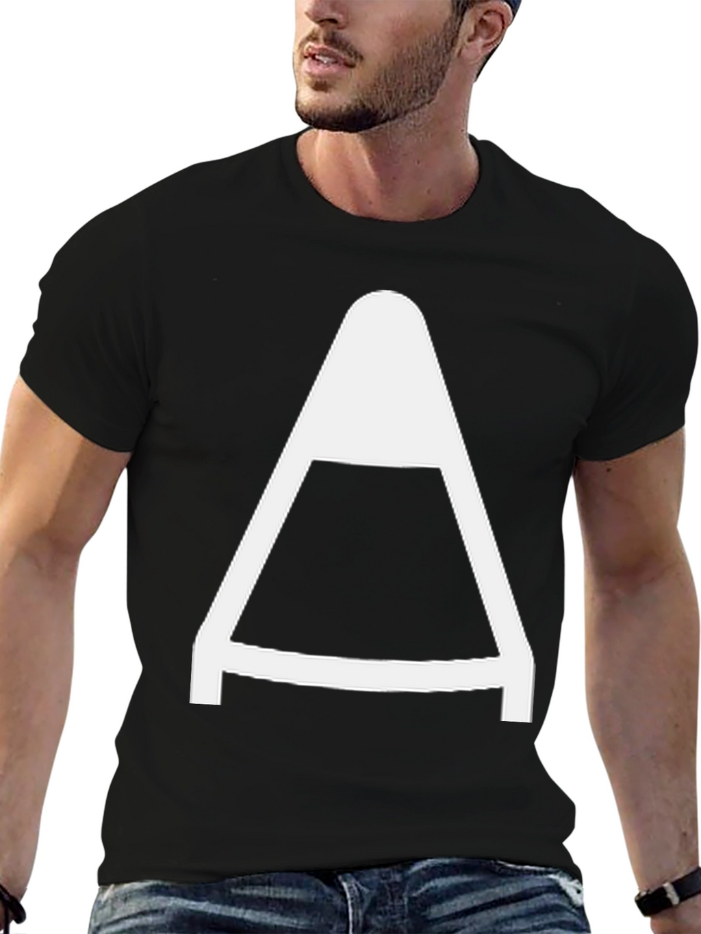 Mens Black T-Shirt with Bold White A Graphic
