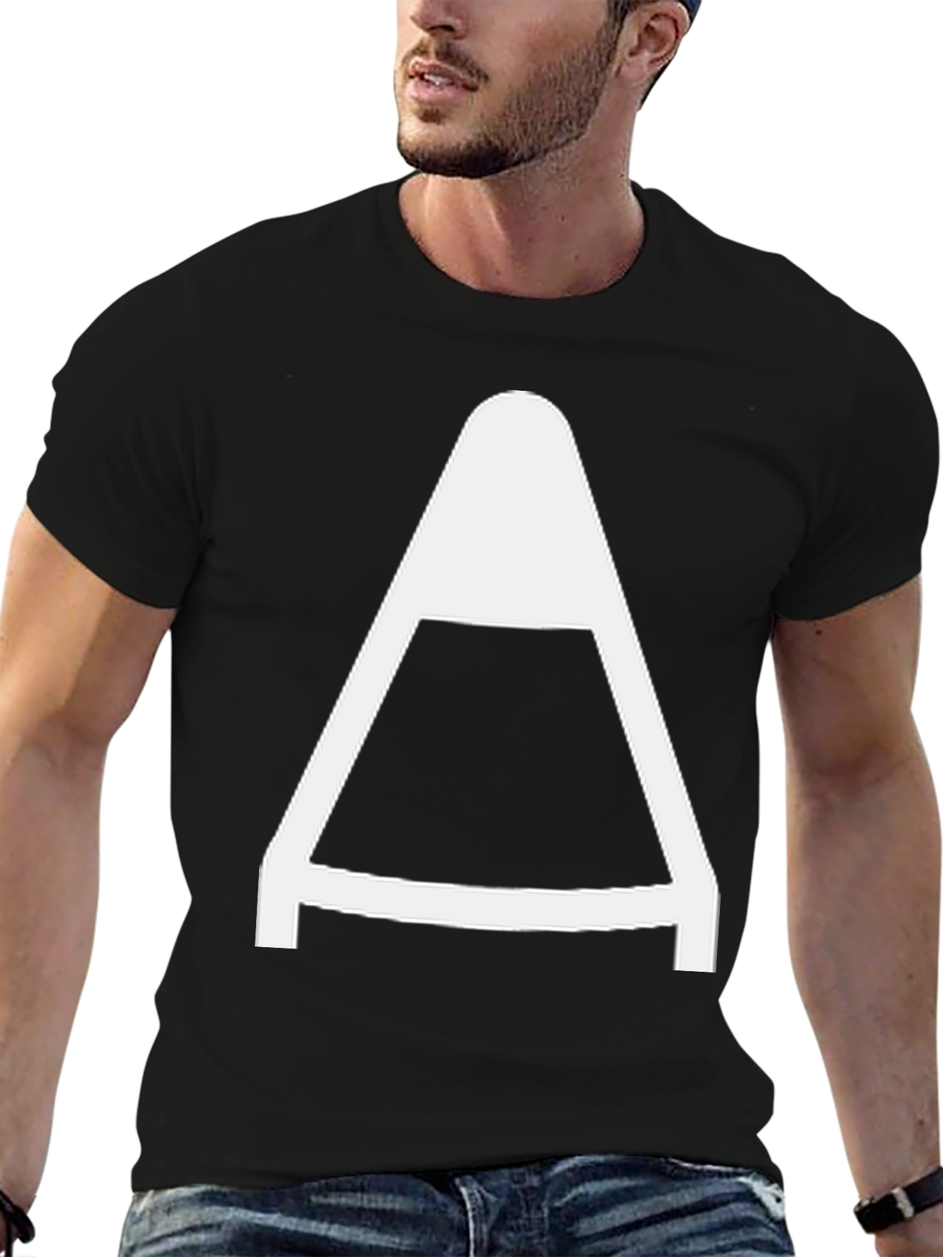 Mens Black T-Shirt with Bold White A Graphic
