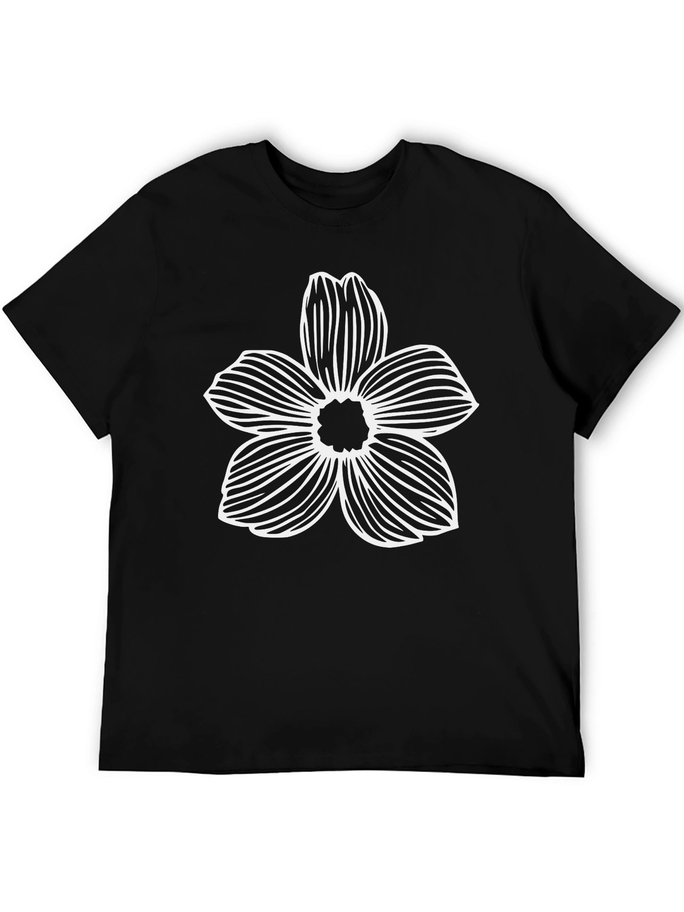 Mens Black T-Shirt with White Flower Graphic