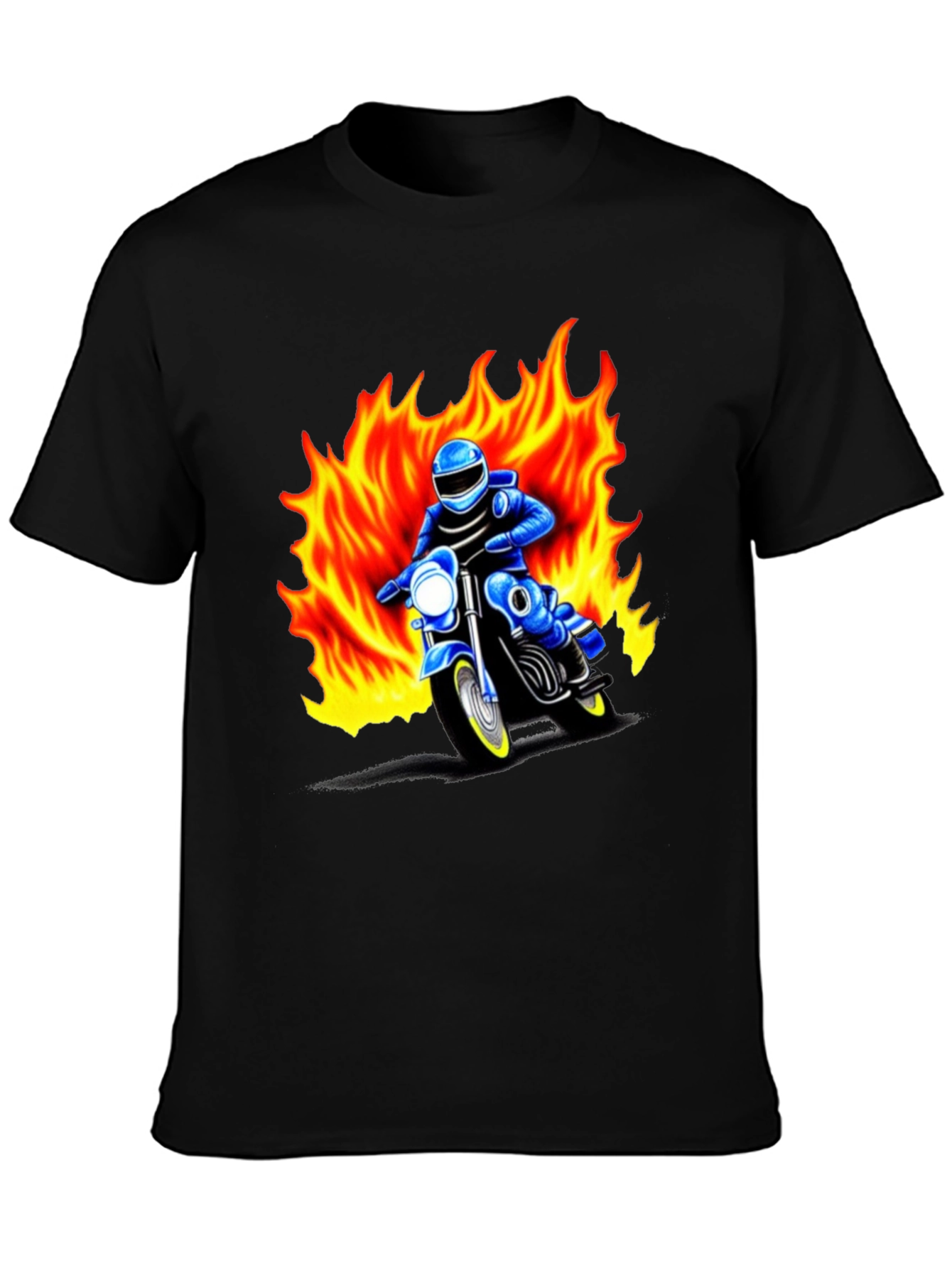 Mens Graphic T-Shirt - Motorcycle Rider in Flames