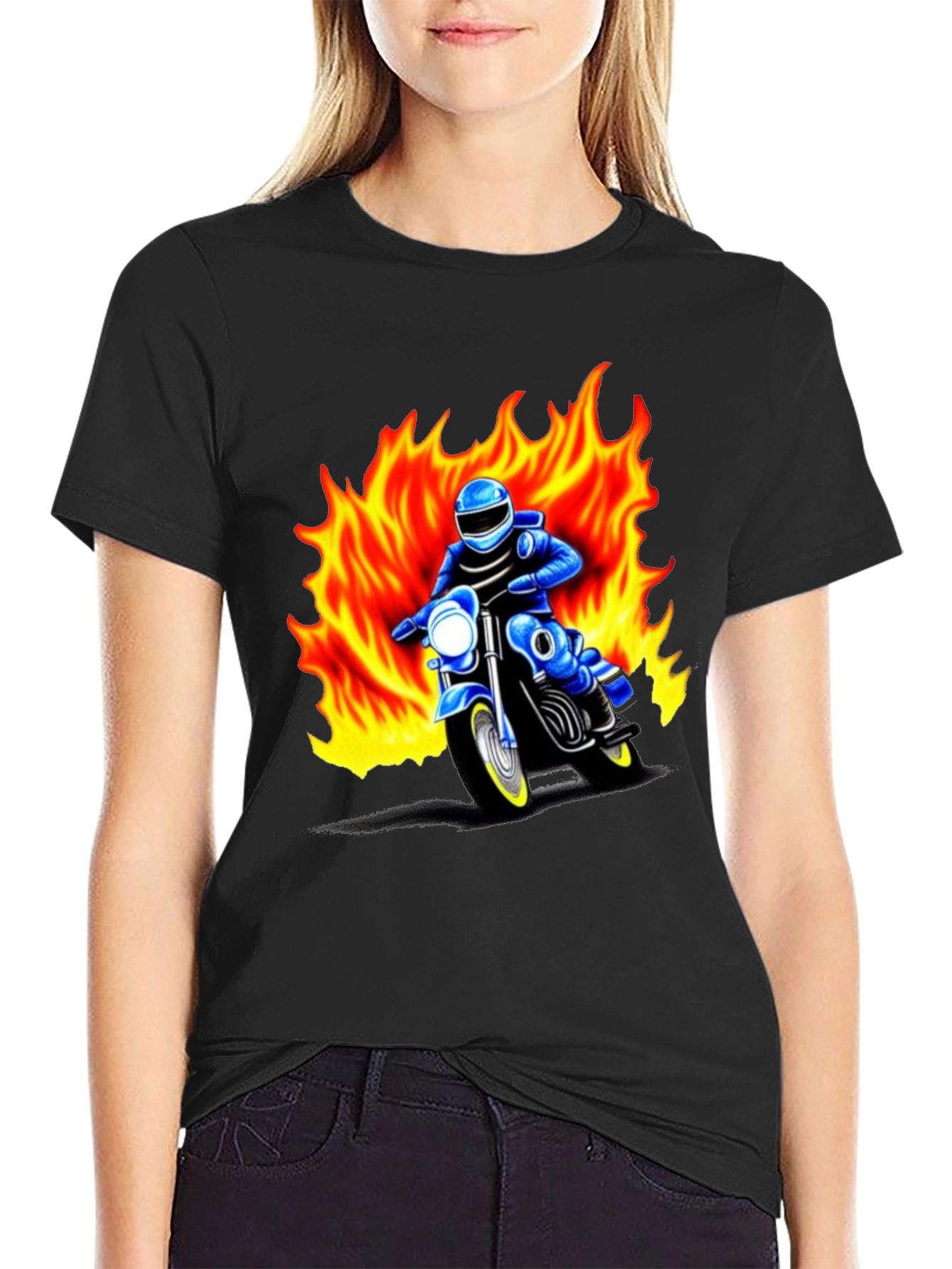 Mens Graphic T-Shirt - Motorcycle Rider in Flames