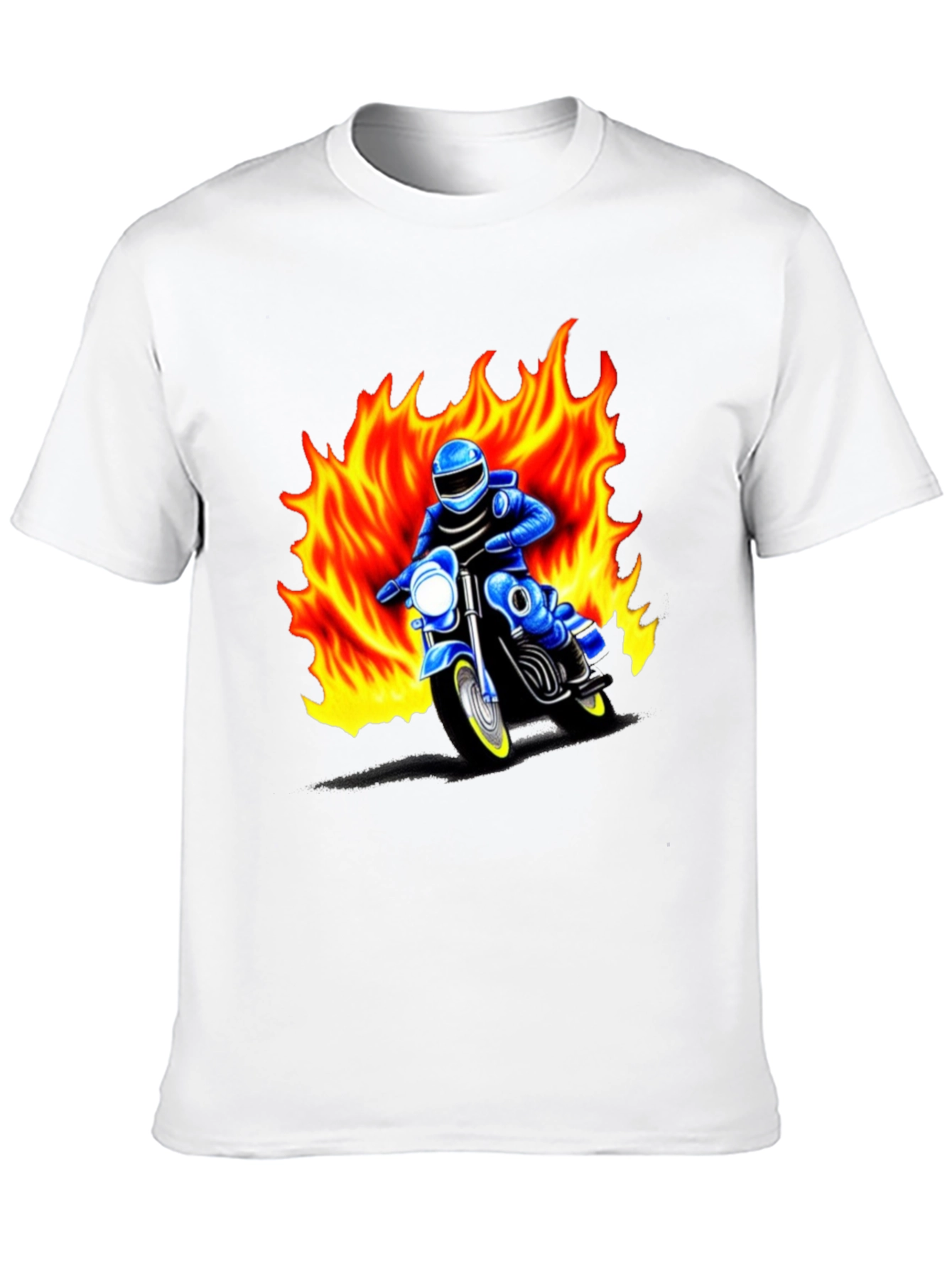 Mens Graphic T-Shirt - Motorcycle Rider in Flames