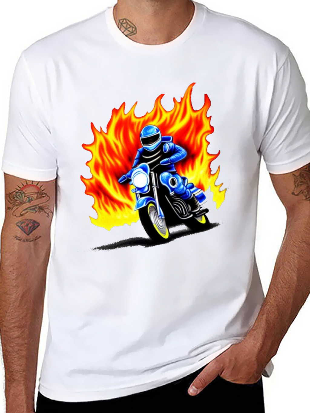 Mens Graphic T-Shirt - Motorcycle Rider in Flames