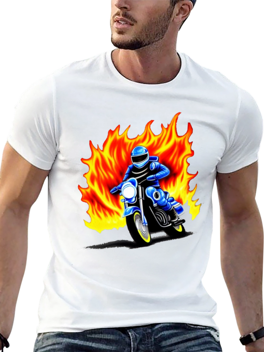 Mens Graphic T-Shirt - Motorcycle Rider in Flames