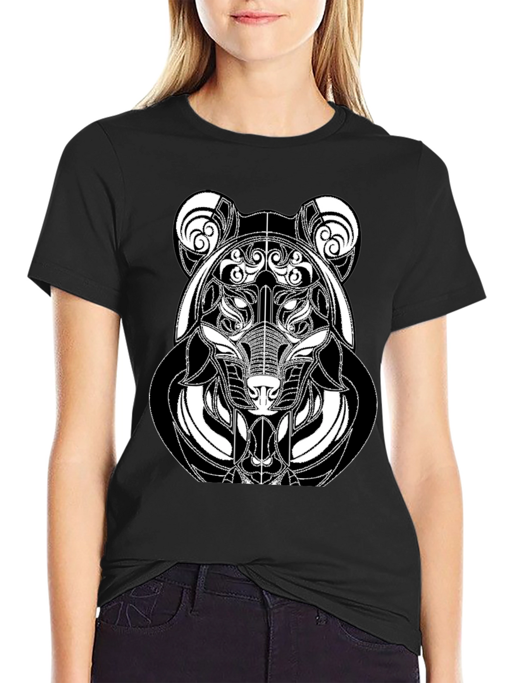Abstract Bear Graphic Tee - Modern Black T-Shirt