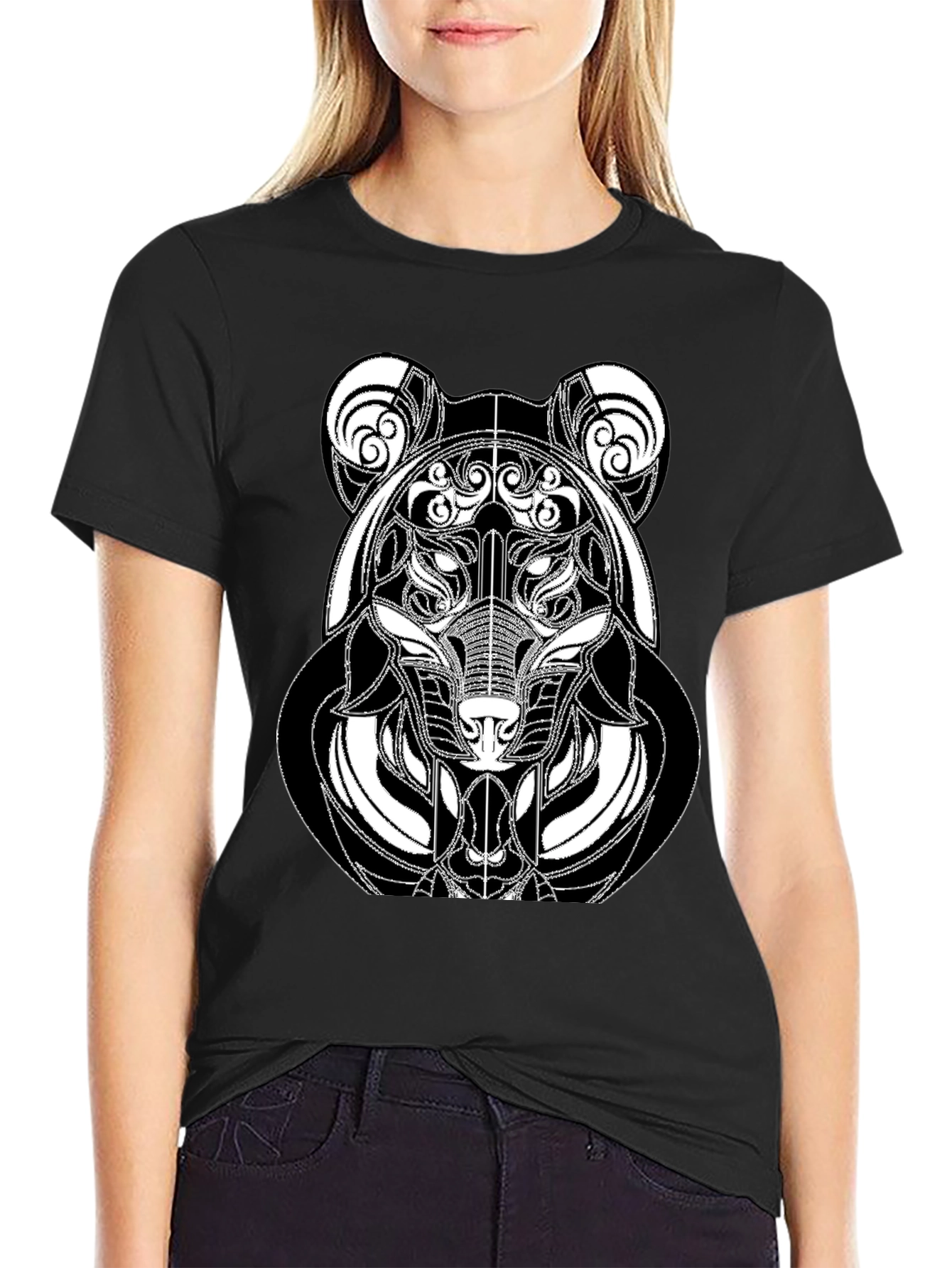 Abstract Bear Graphic Tee - Modern Black T-Shirt