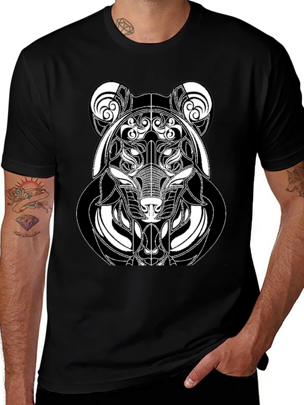 Abstract Bear Graphic Tee - Modern Black T-Shirt
