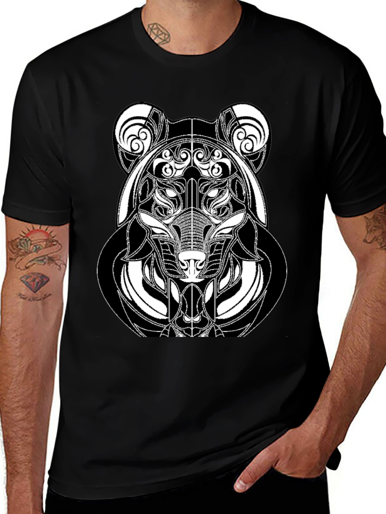 Abstract Bear Graphic Tee - Modern Black T-Shirt