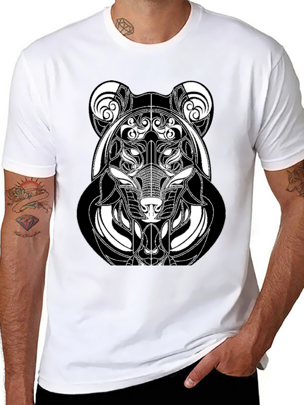 Abstract Bear Graphic Tee - Modern Black T-Shirt