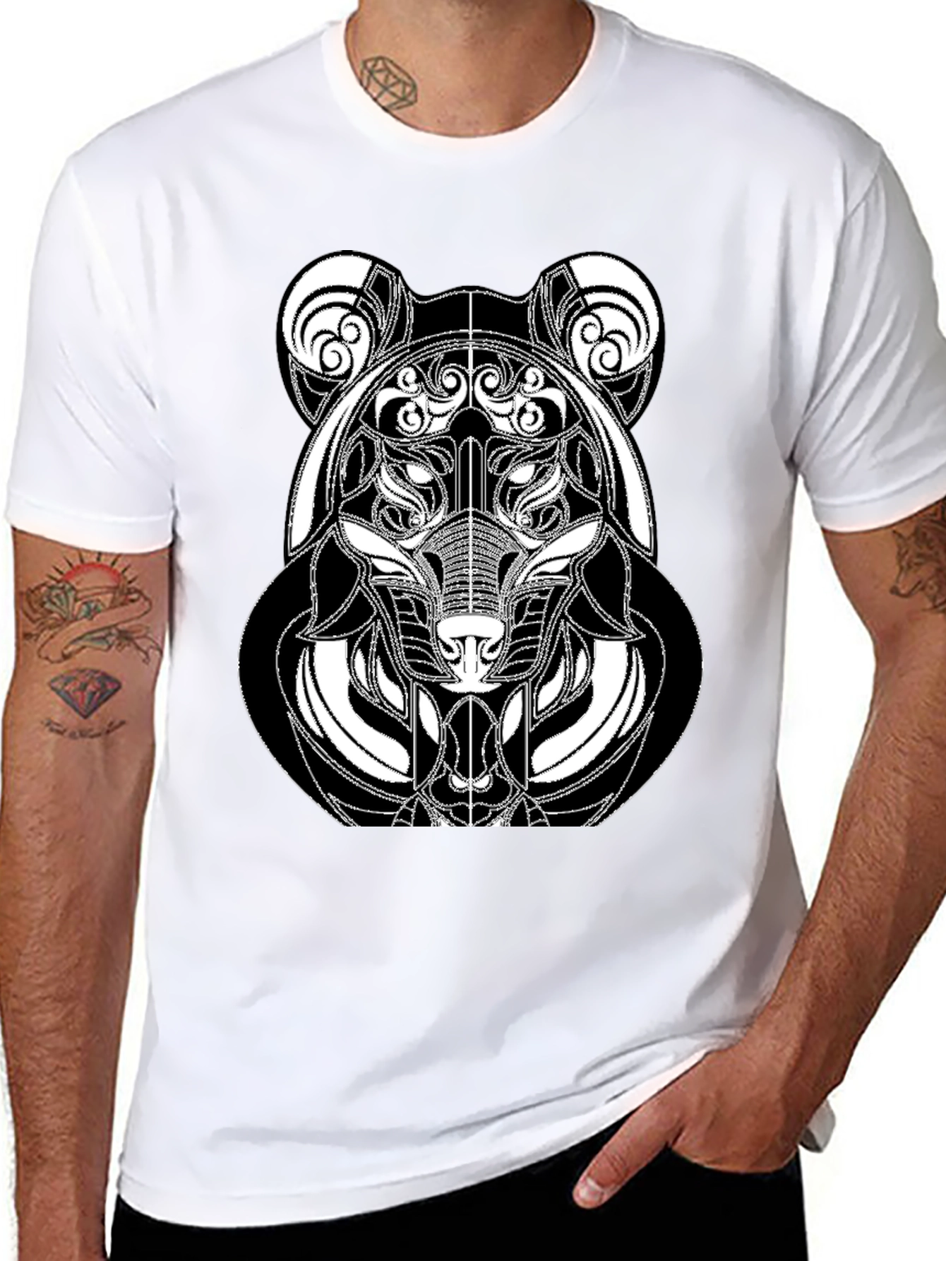 Abstract Bear Graphic Tee - Modern Black T-Shirt