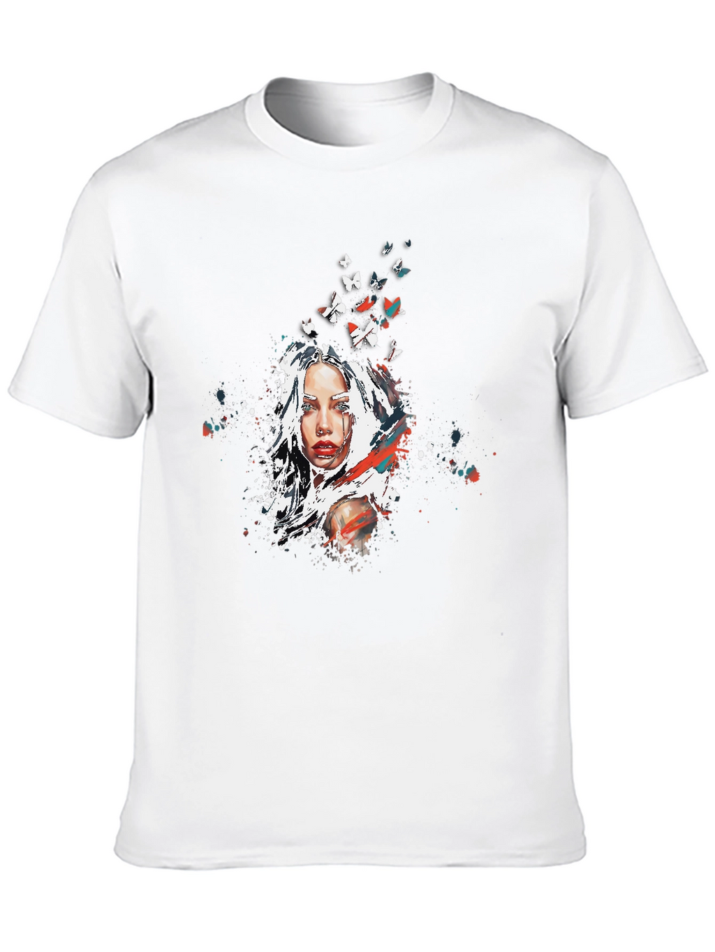 Artistic Woman Butterfly Graphic Black T-Shirt